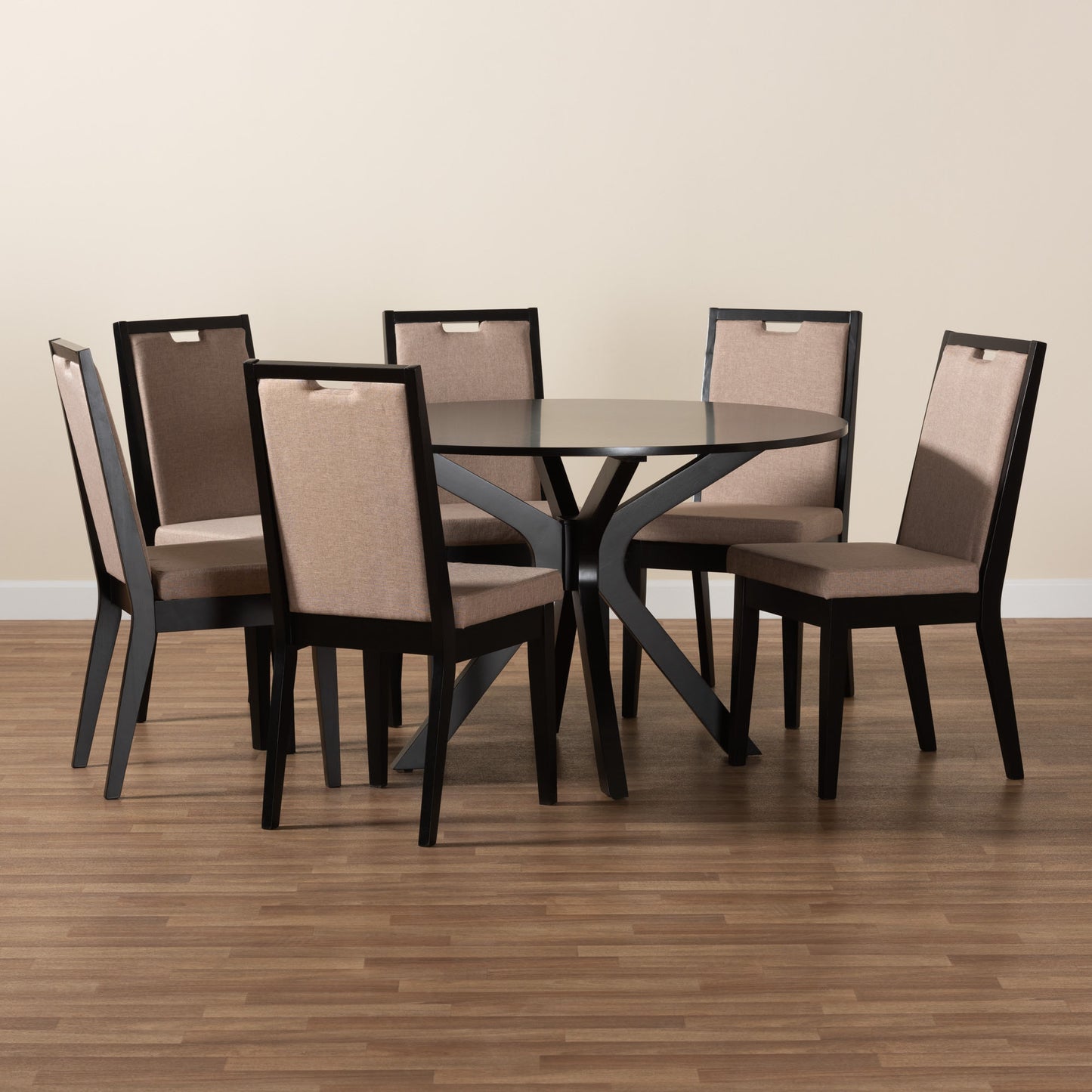 Baxton Studio Eira Modern Sand Fabric and Dark Brown Finished Wood 7-Piece Dining Set | Dining Sets | Modishstore - 9