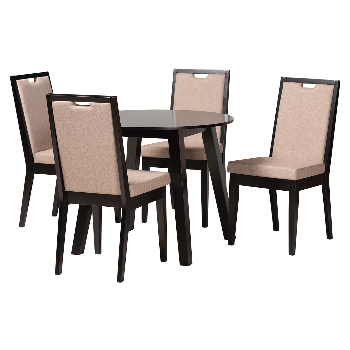 Baxton Studio Nia Modern Beige Fabric and Dark Brown Finished Wood 5-Piece Dining Set | Dining Sets | Modishstore - 4