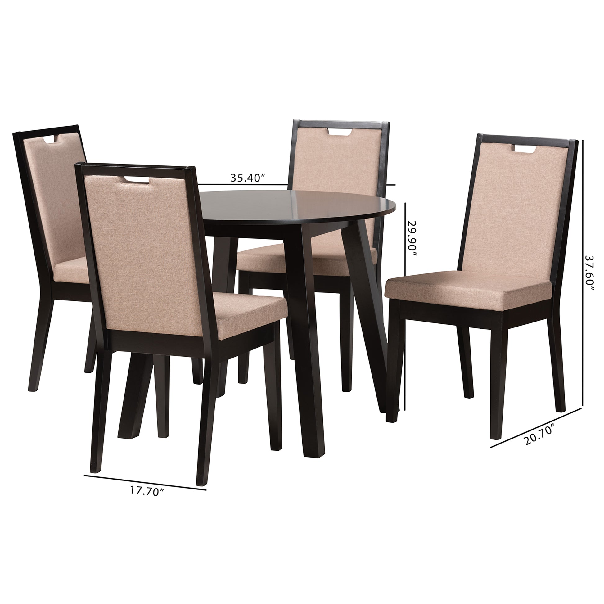 Baxton Studio Nia Modern Beige Fabric and Dark Brown Finished Wood 5-Piece Dining Set | Dining Sets | Modishstore - 3