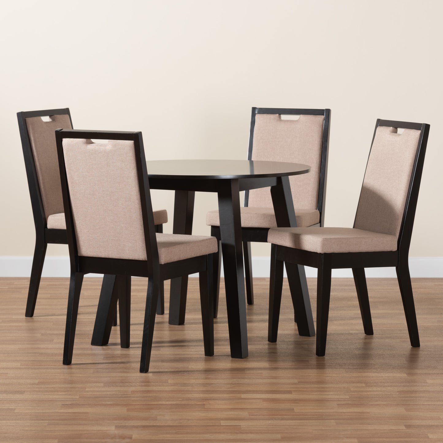 Baxton Studio Nia Modern Beige Fabric and Dark Brown Finished Wood 5-Piece Dining Set | Dining Sets | Modishstore - 2