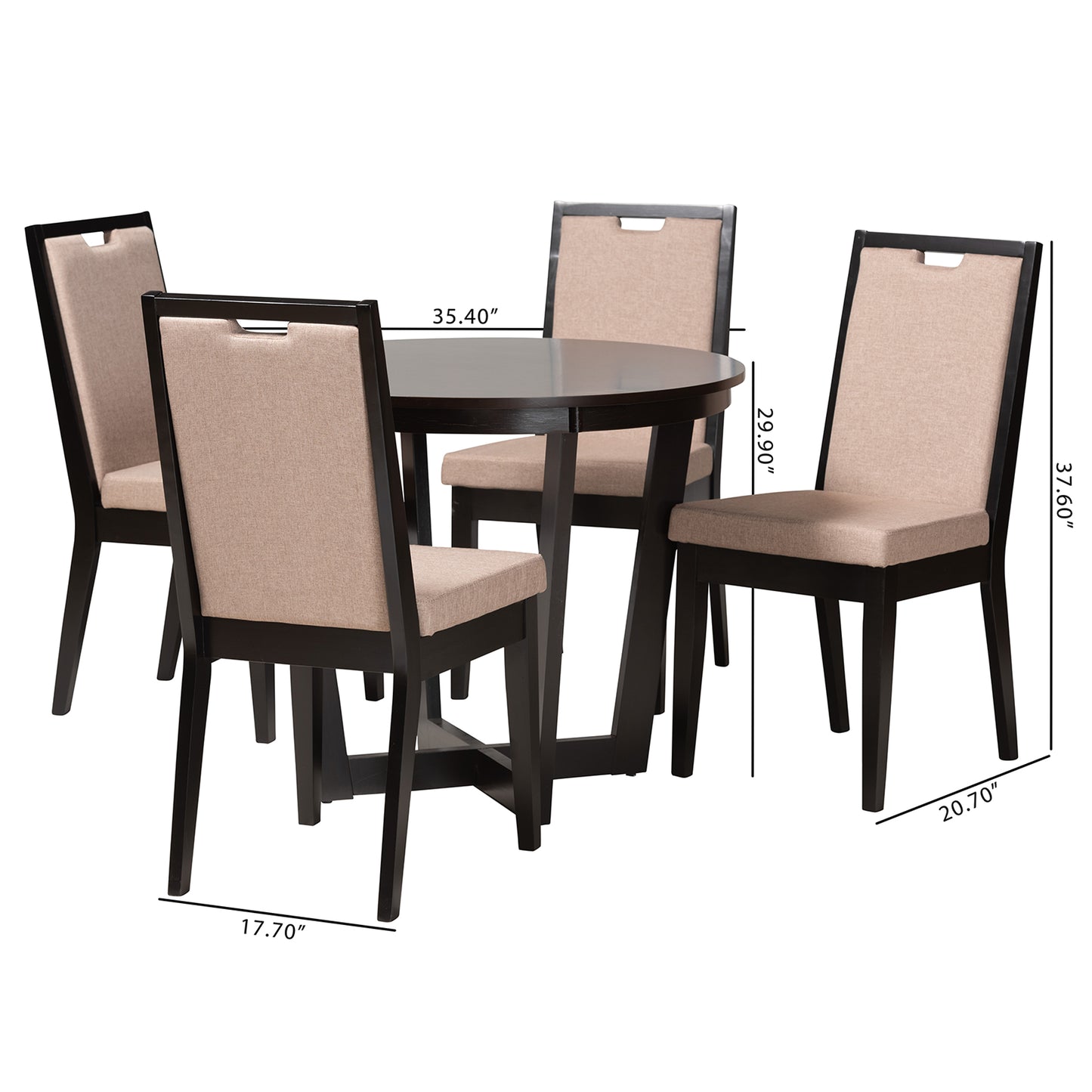 Baxton Studio Ana Modern Beige Fabric and Dark Brown Finished Wood 5-Piece Dining Set | Dining Sets | Modishstore - 3