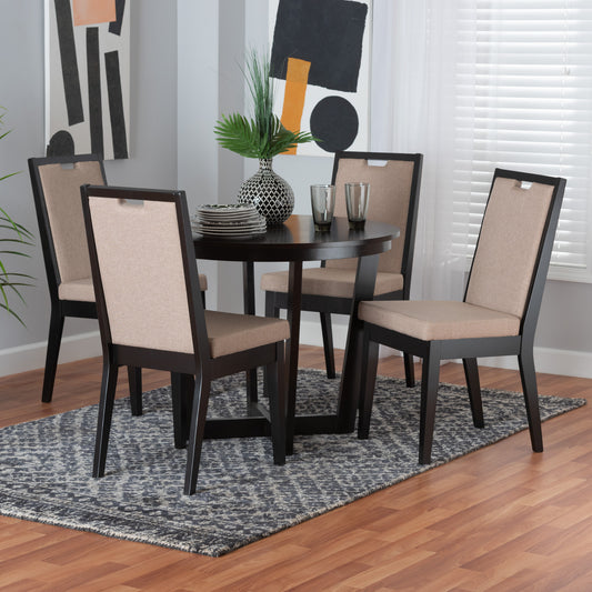 Baxton Studio Ana Modern Beige Fabric and Dark Brown Finished Wood 5-Piece Dining Set | Dining Sets | Modishstore