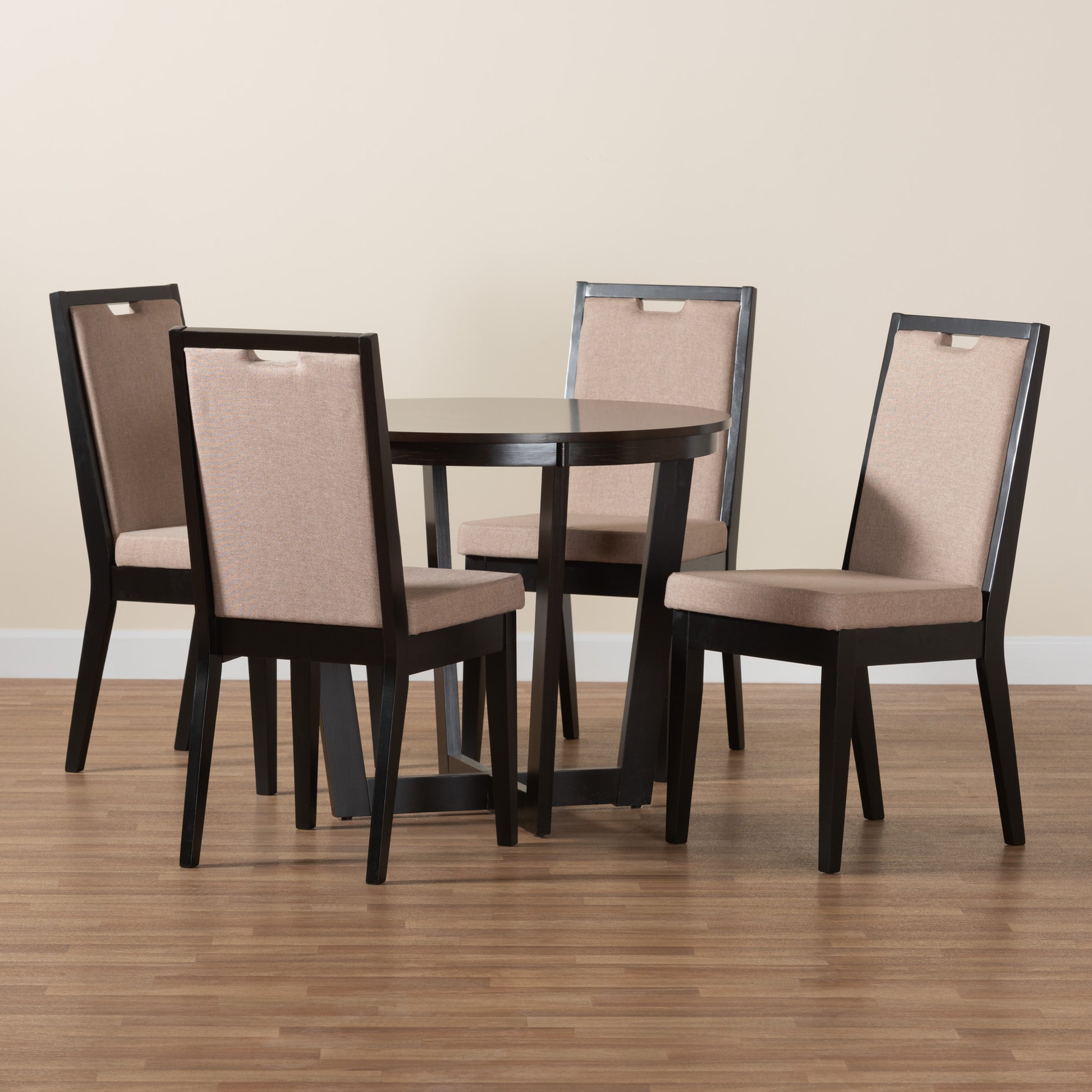 Baxton Studio Ana Modern Beige Fabric and Dark Brown Finished Wood 5-Piece Dining Set | Dining Sets | Modishstore - 2