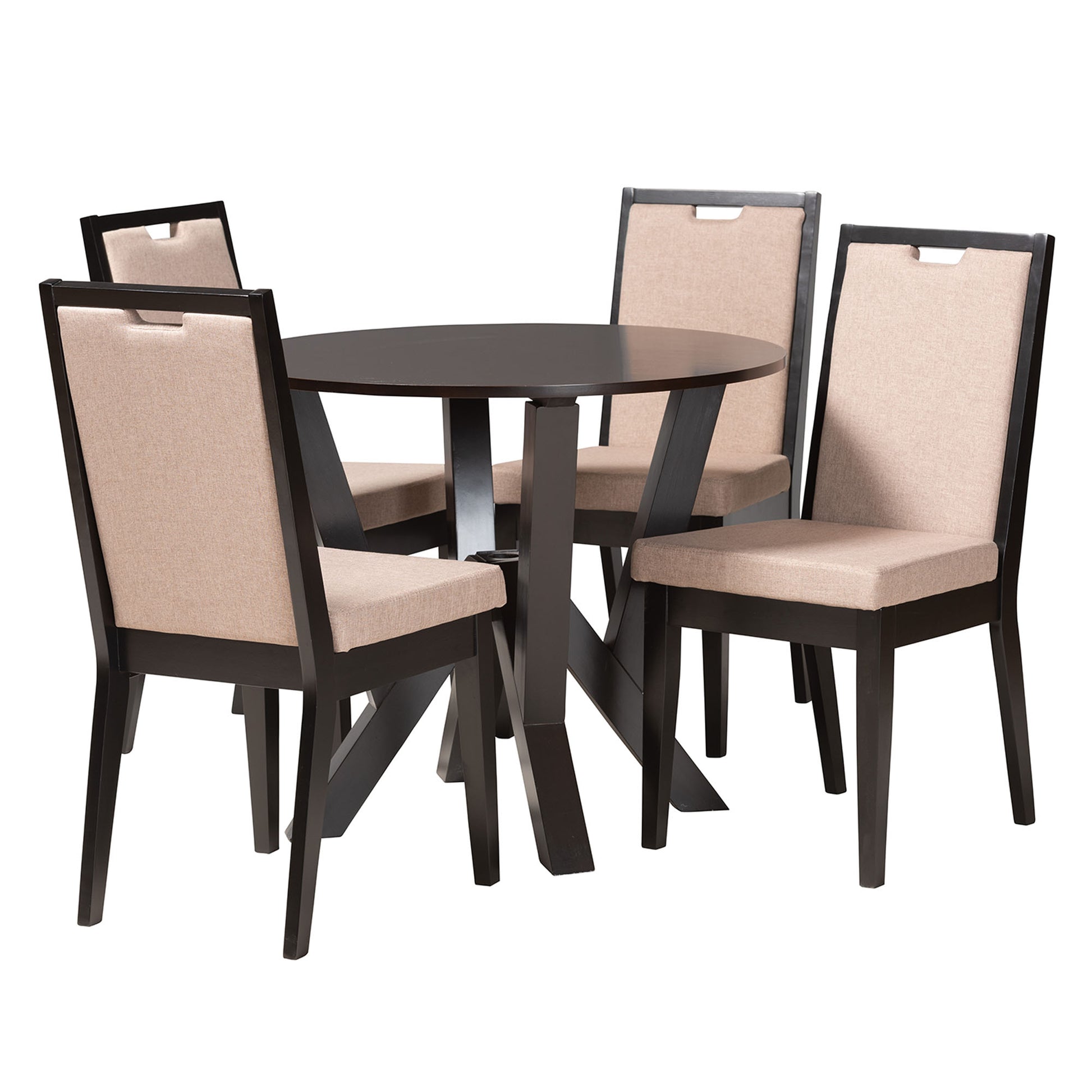 Baxton Studio Ansa Modern Sand Fabric and Dark Brown Finished Wood 5-Piece Dining Set | Dining Sets | Modishstore - 4