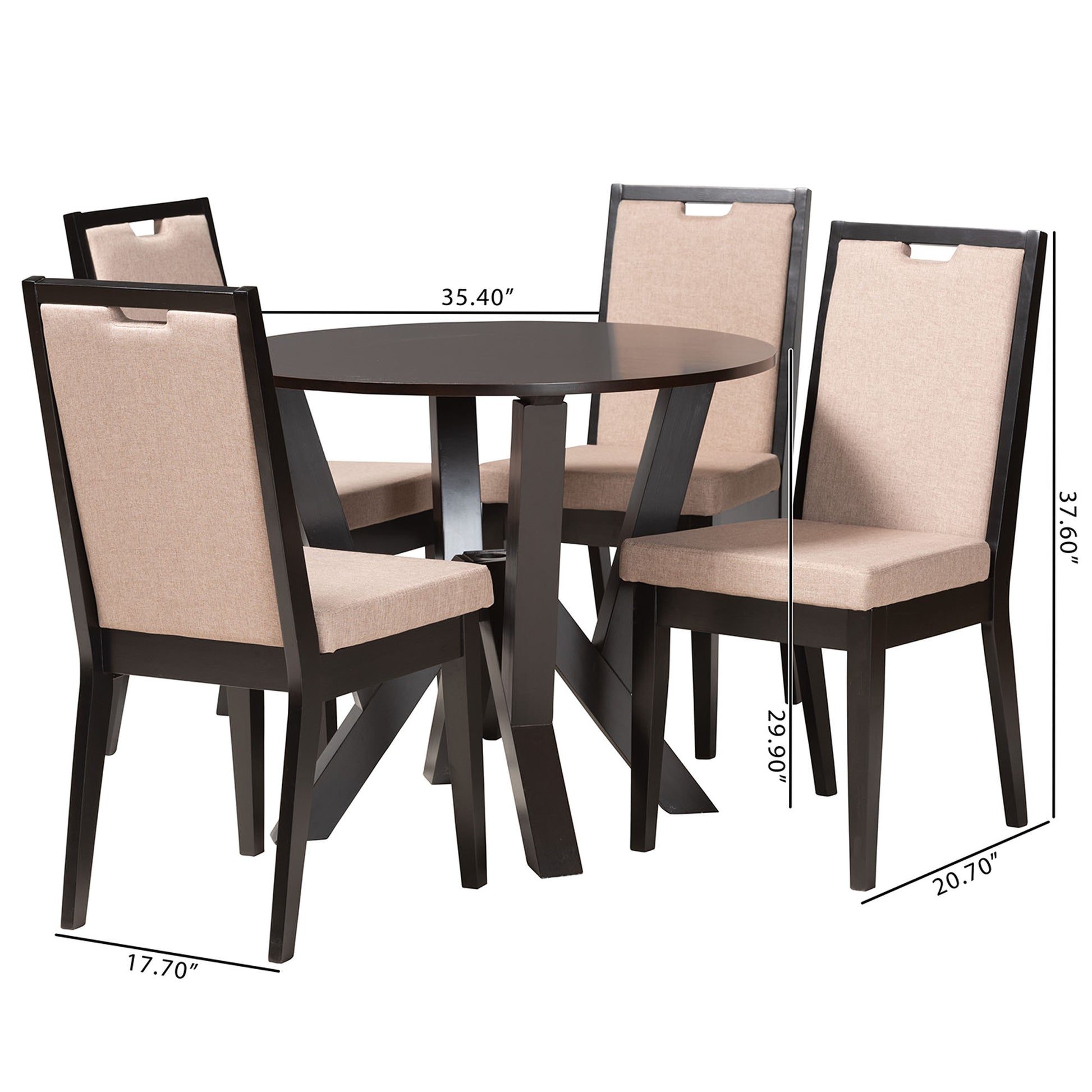 Baxton Studio Ansa Modern Sand Fabric and Dark Brown Finished Wood 5-Piece Dining Set | Dining Sets | Modishstore - 3