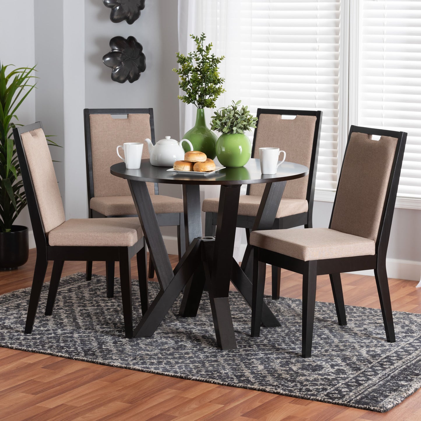 Baxton Studio Ansa Modern Sand Fabric and Dark Brown Finished Wood 5-Piece Dining Set | Dining Sets | Modishstore