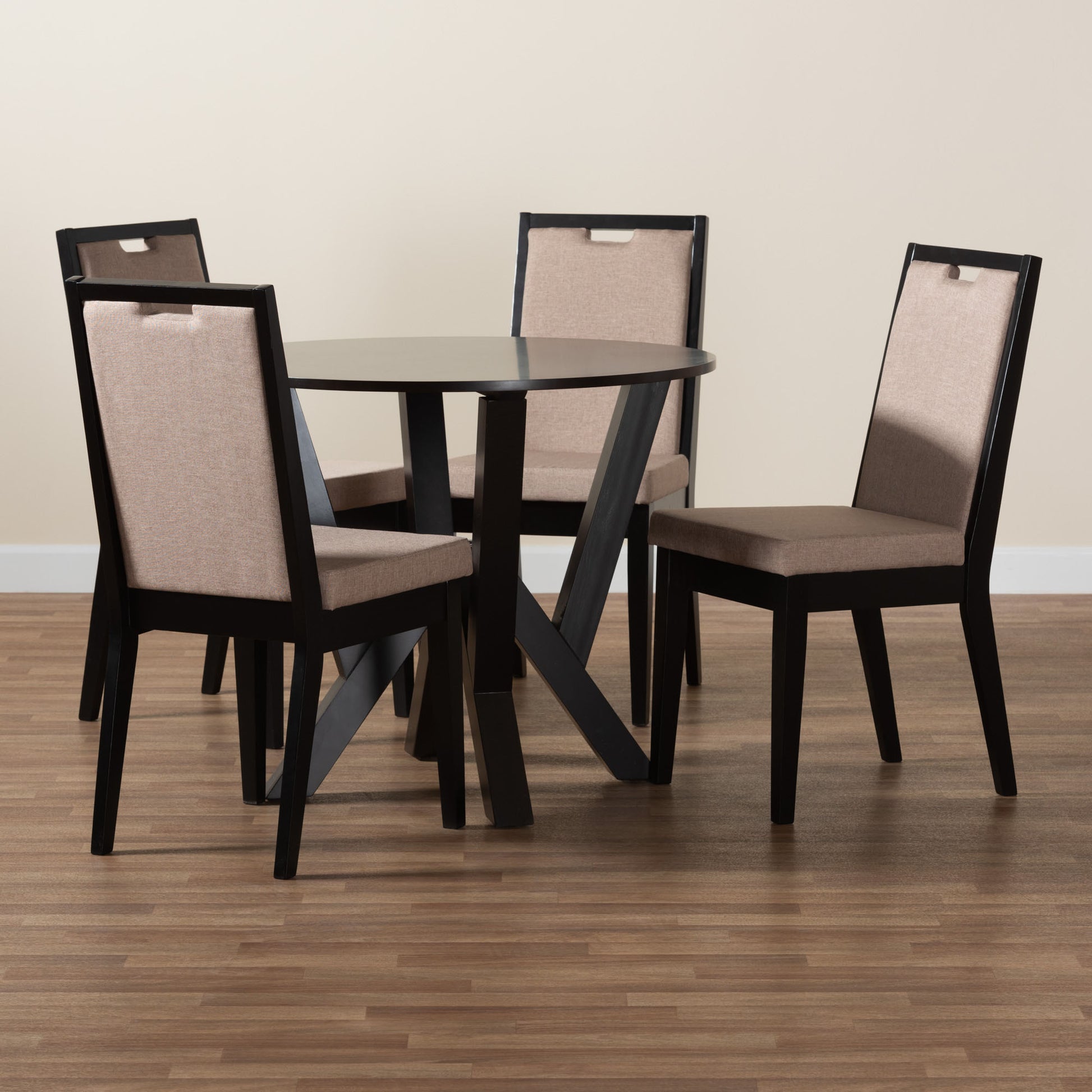 Baxton Studio Ansa Modern Sand Fabric and Dark Brown Finished Wood 5-Piece Dining Set | Dining Sets | Modishstore - 2