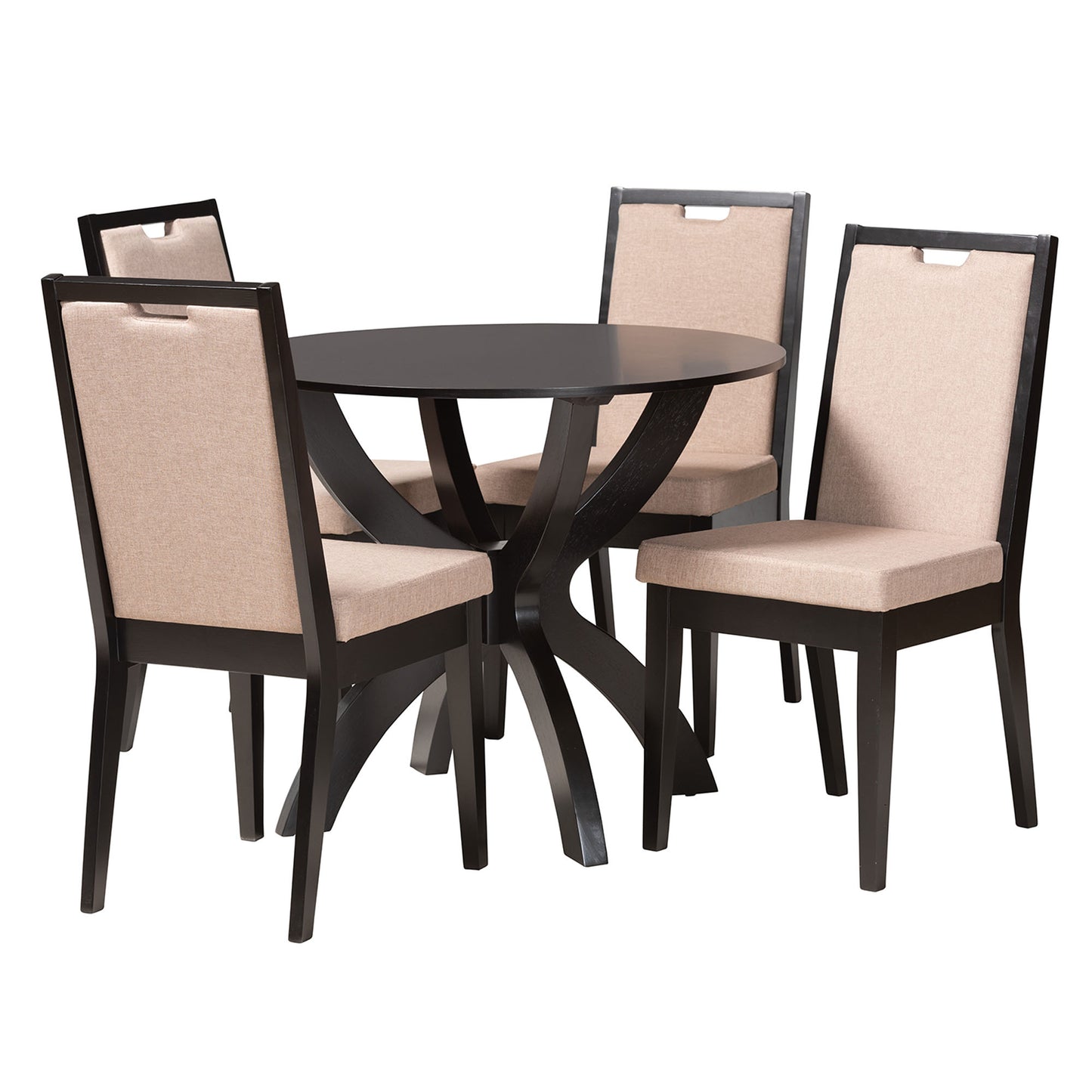 Baxton Studio Rika Modern Sand Fabric and Dark Brown Finished Wood 5-Piece Dining Set | Dining Sets | Modishstore - 2