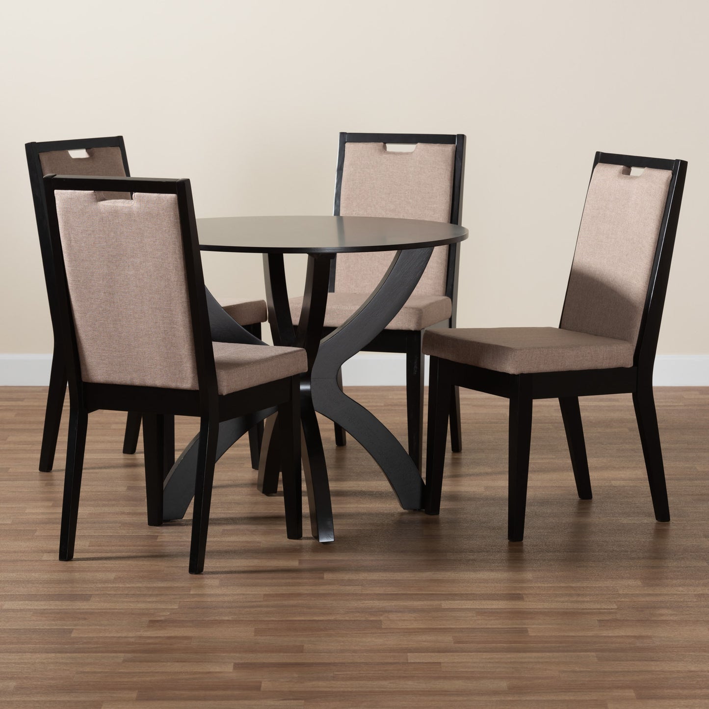 Baxton Studio Rika Modern Sand Fabric and Dark Brown Finished Wood 5-Piece Dining Set | Dining Sets | Modishstore - 9