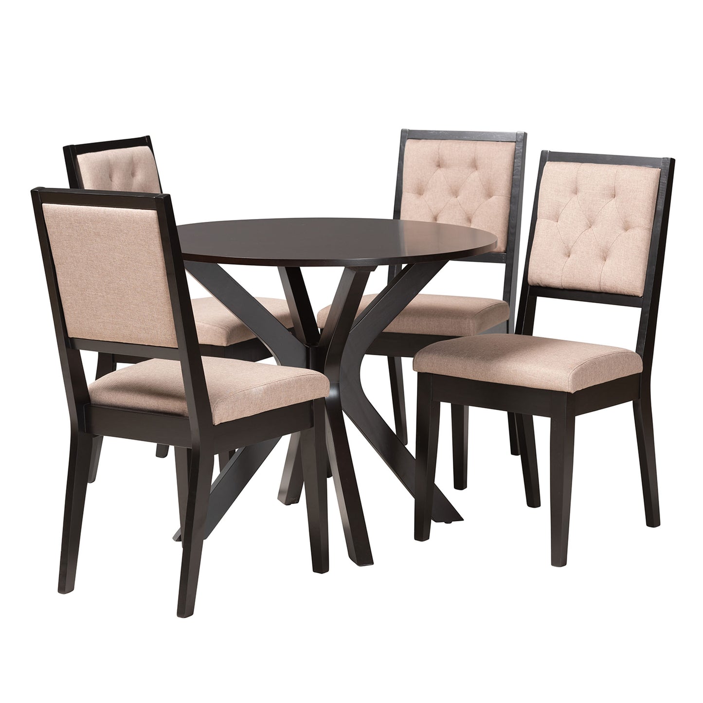 Baxton Studio Mana Modern Sand Fabric and Dark Brown Finished Wood 5-Piece Dining Set | Dining Sets | Modishstore - 2