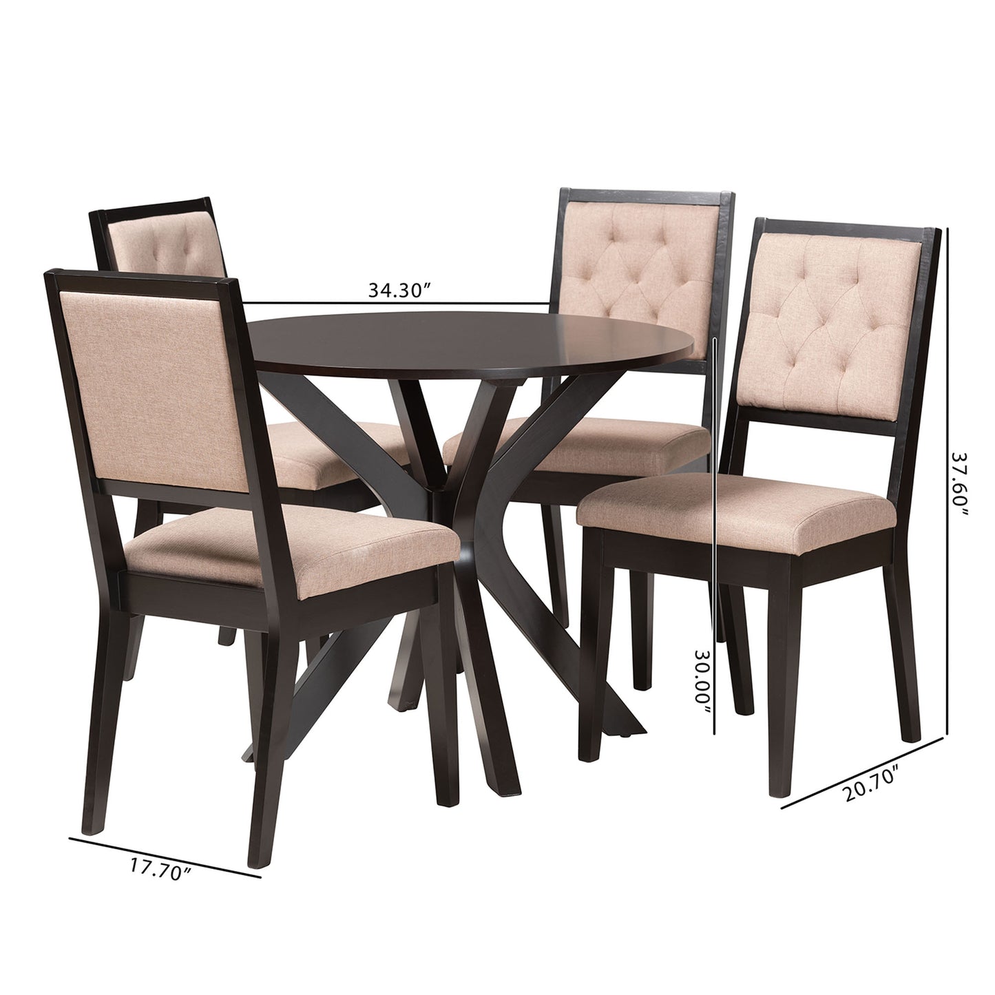 Baxton Studio Mana Modern Sand Fabric and Dark Brown Finished Wood 5-Piece Dining Set | Dining Sets | Modishstore - 10