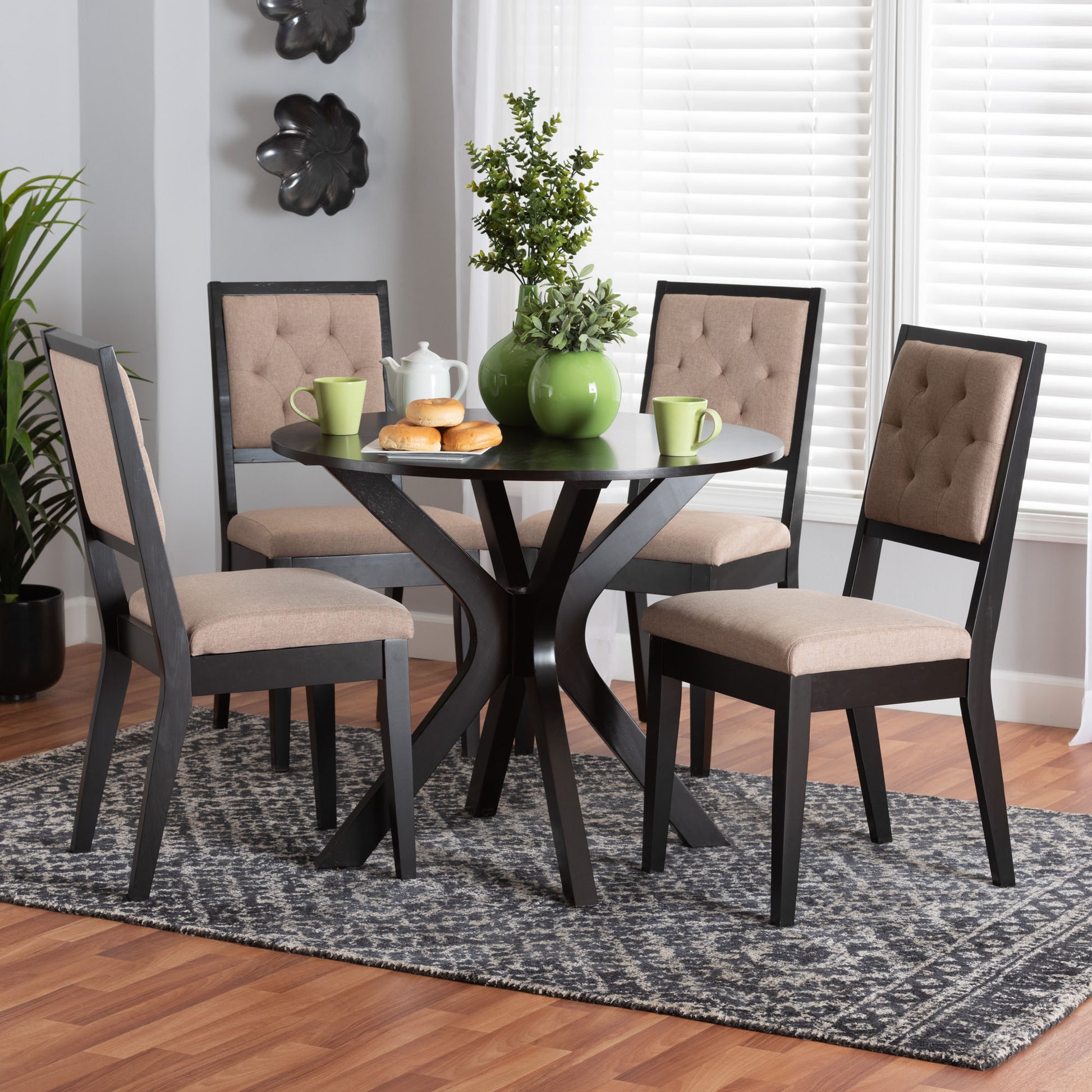 Baxton Studio Mana Modern Sand Fabric and Dark Brown Finished Wood 5-Piece Dining Set | Dining Sets | Modishstore