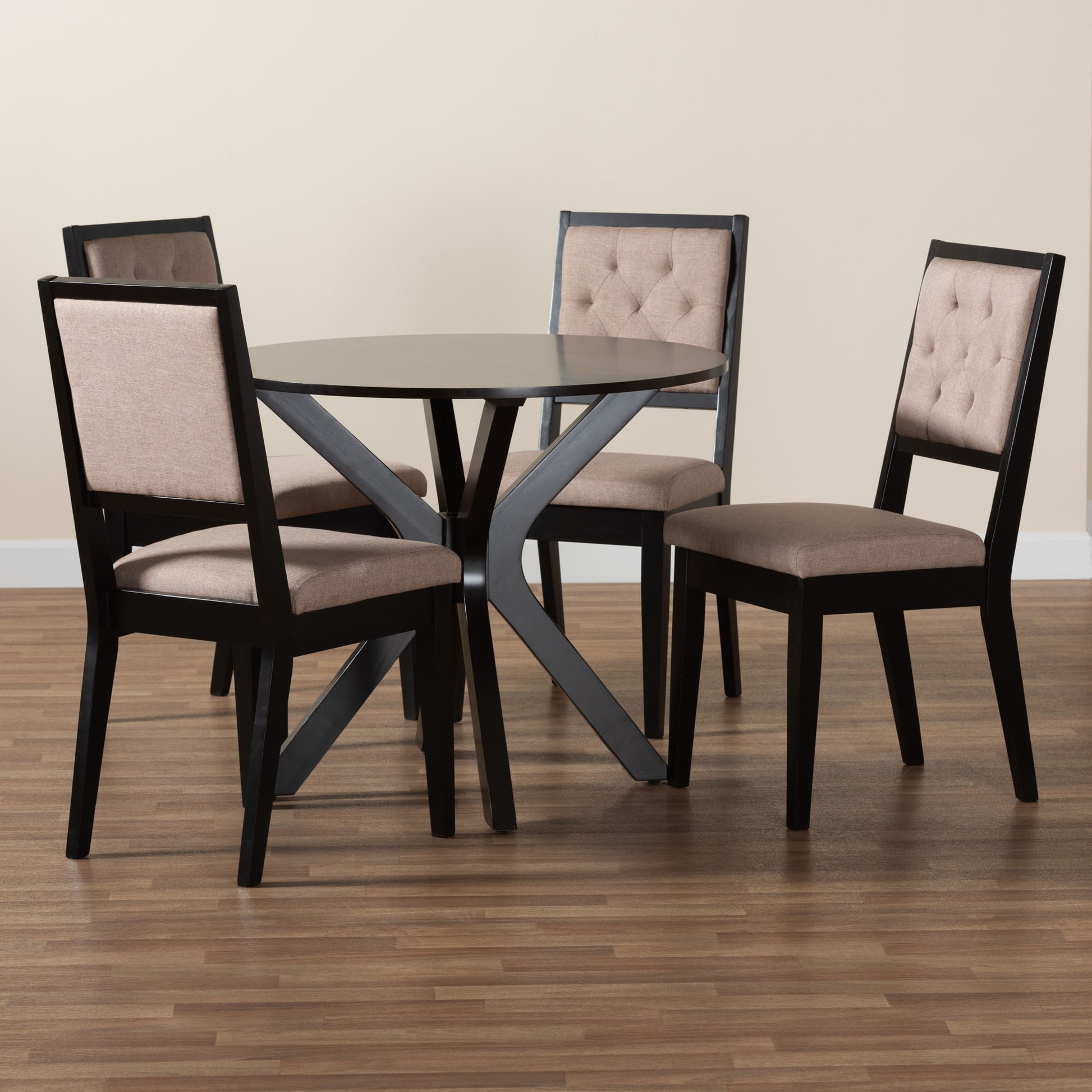 Baxton Studio Mana Modern Sand Fabric and Dark Brown Finished Wood 5-Piece Dining Set | Dining Sets | Modishstore - 9