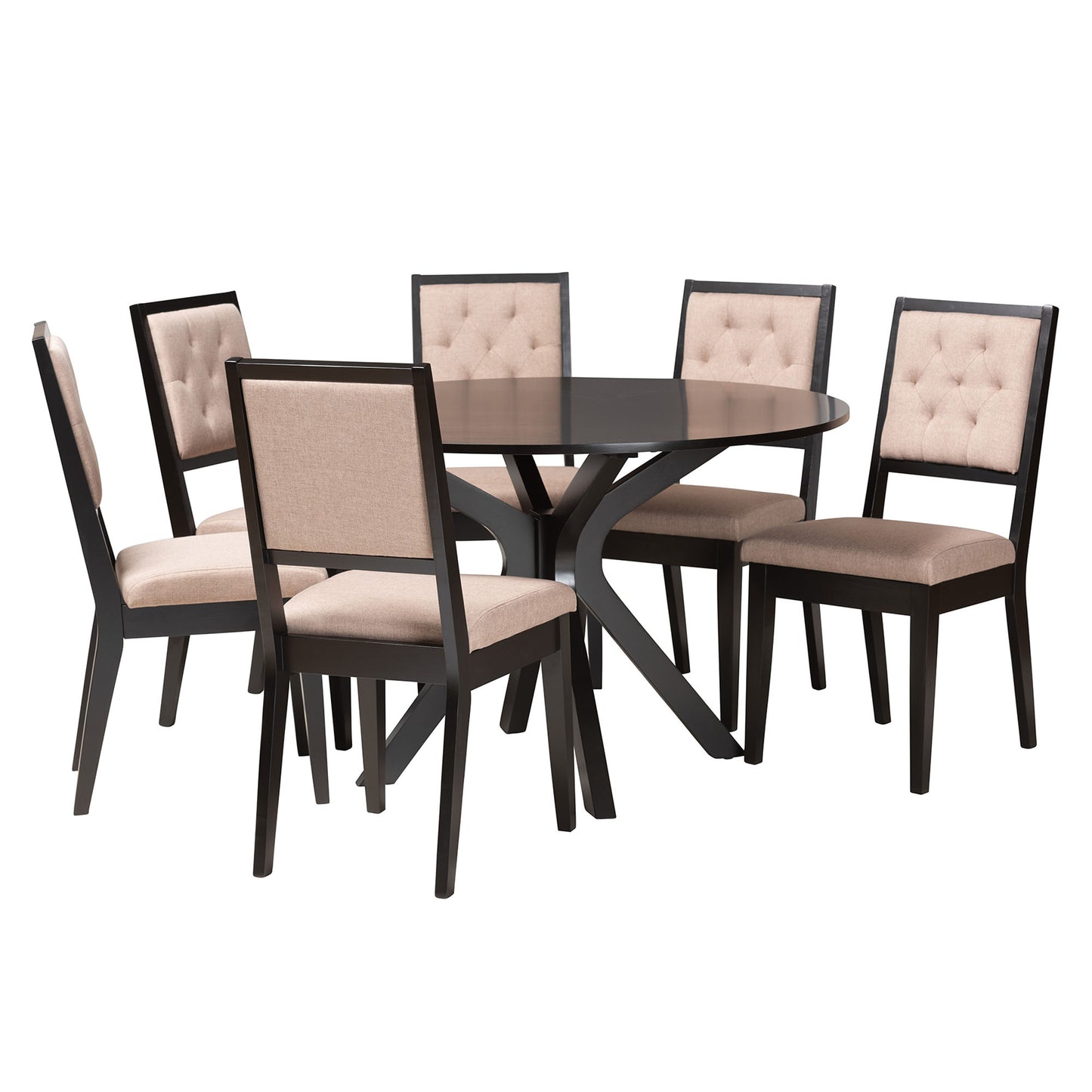 Baxton Studio Mana Modern Sand Fabric and Dark Brown Finished Wood 7-Piece Dining Set | Dining Sets | Modishstore - 2