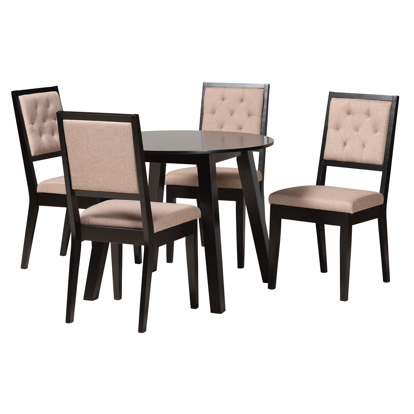 Baxton Studio Alani Modern Beige Fabric and Dark Brown Finished Wood 5-Piece Dining Set | Dining Sets | Modishstore - 4