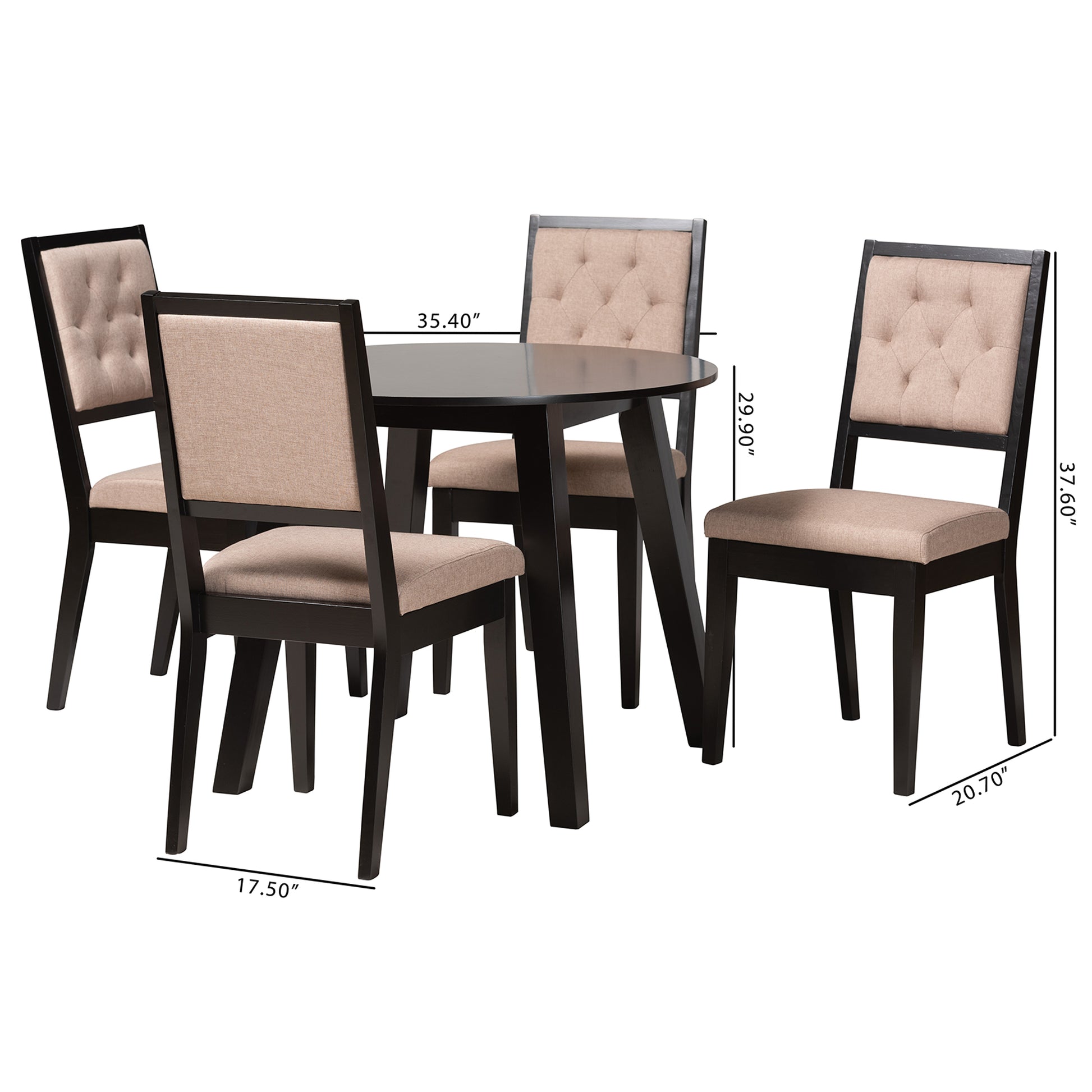 Baxton Studio Alani Modern Beige Fabric and Dark Brown Finished Wood 5-Piece Dining Set | Dining Sets | Modishstore - 3