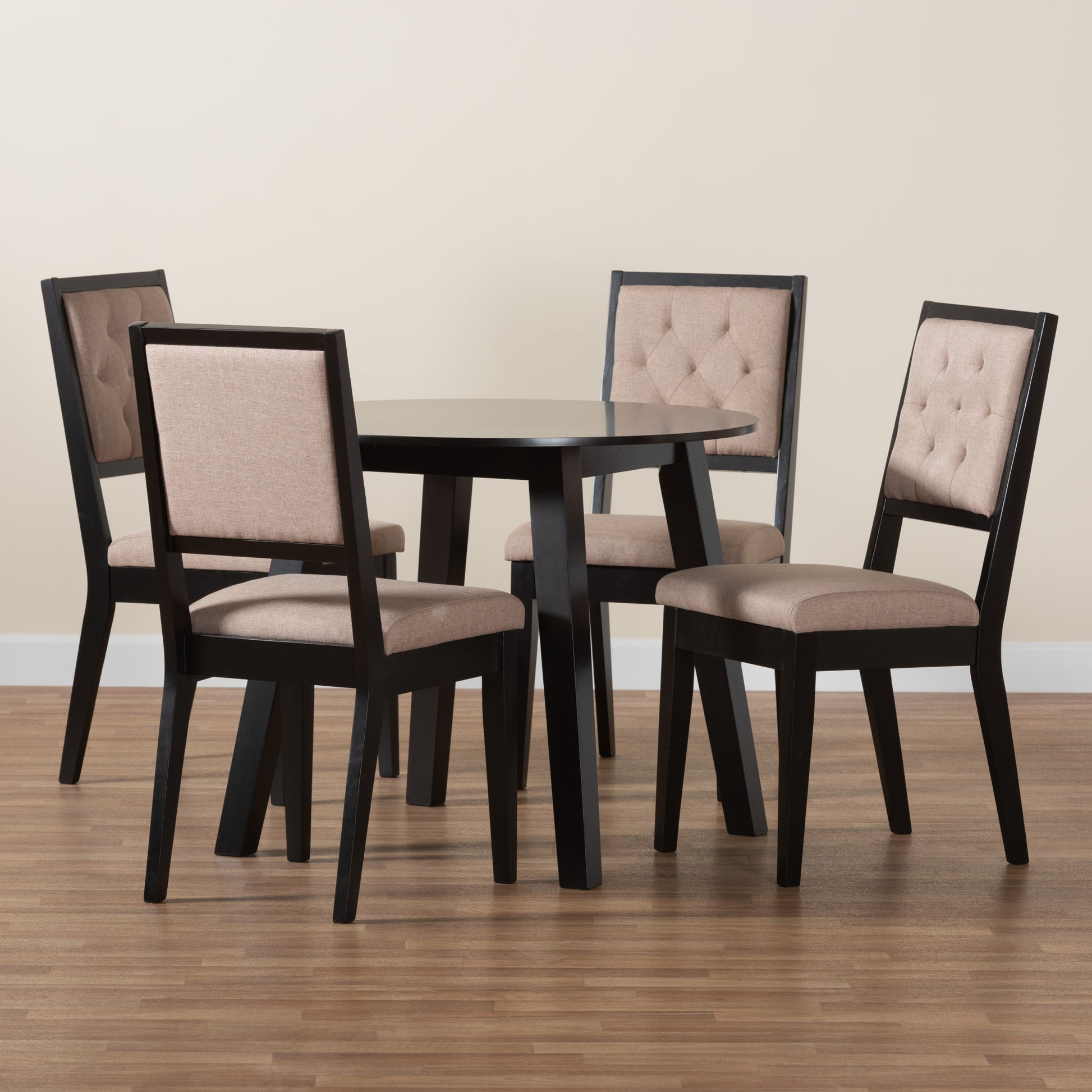 Baxton Studio Alani Modern Beige Fabric and Dark Brown Finished Wood 5-Piece Dining Set | Dining Sets | Modishstore - 2