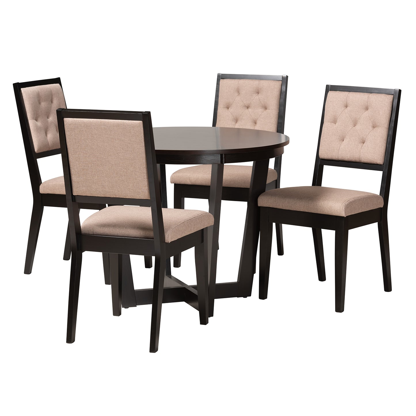 Baxton Studio Kala Modern Beige Fabric and Dark Brown Finished Wood 5-Piece Dining Set | Dining Sets | Modishstore - 4