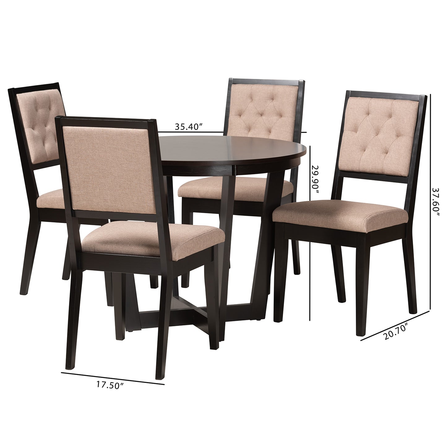 Baxton Studio Kala Modern Beige Fabric and Dark Brown Finished Wood 5-Piece Dining Set | Dining Sets | Modishstore - 3