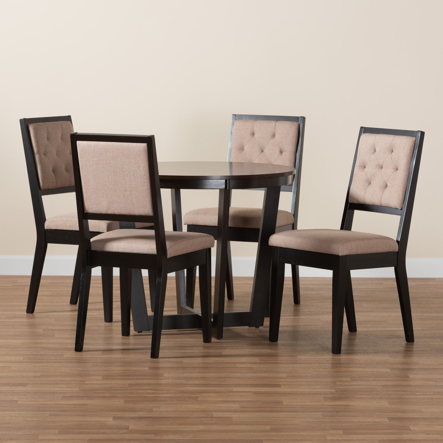 Baxton Studio Kala Modern Beige Fabric and Dark Brown Finished Wood 5-Piece Dining Set | Dining Sets | Modishstore - 2