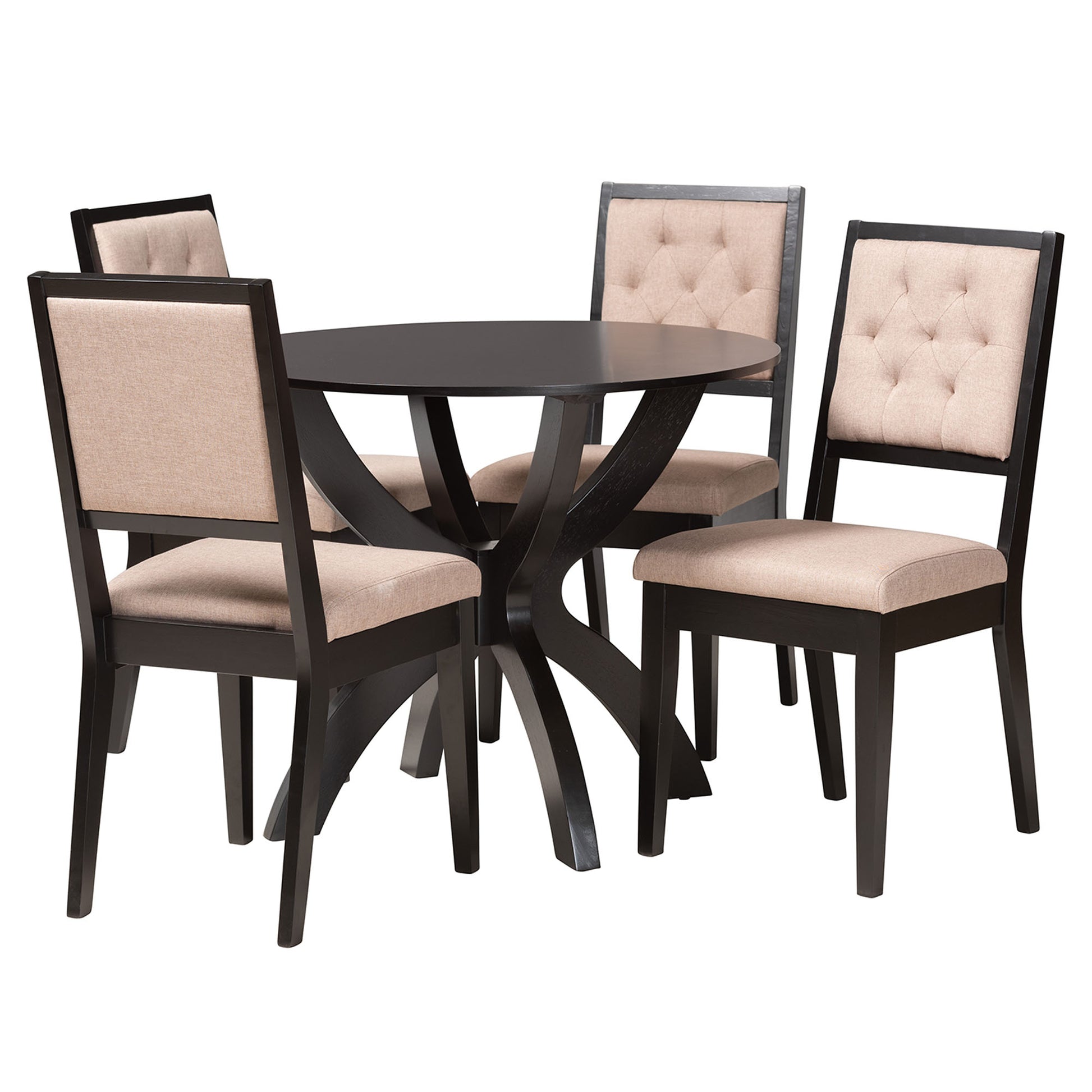 Baxton Studio Noe Modern Sand Fabric and Dark Brown Finished Wood 5-Piece Dining Set | Dining Sets | Modishstore - 2