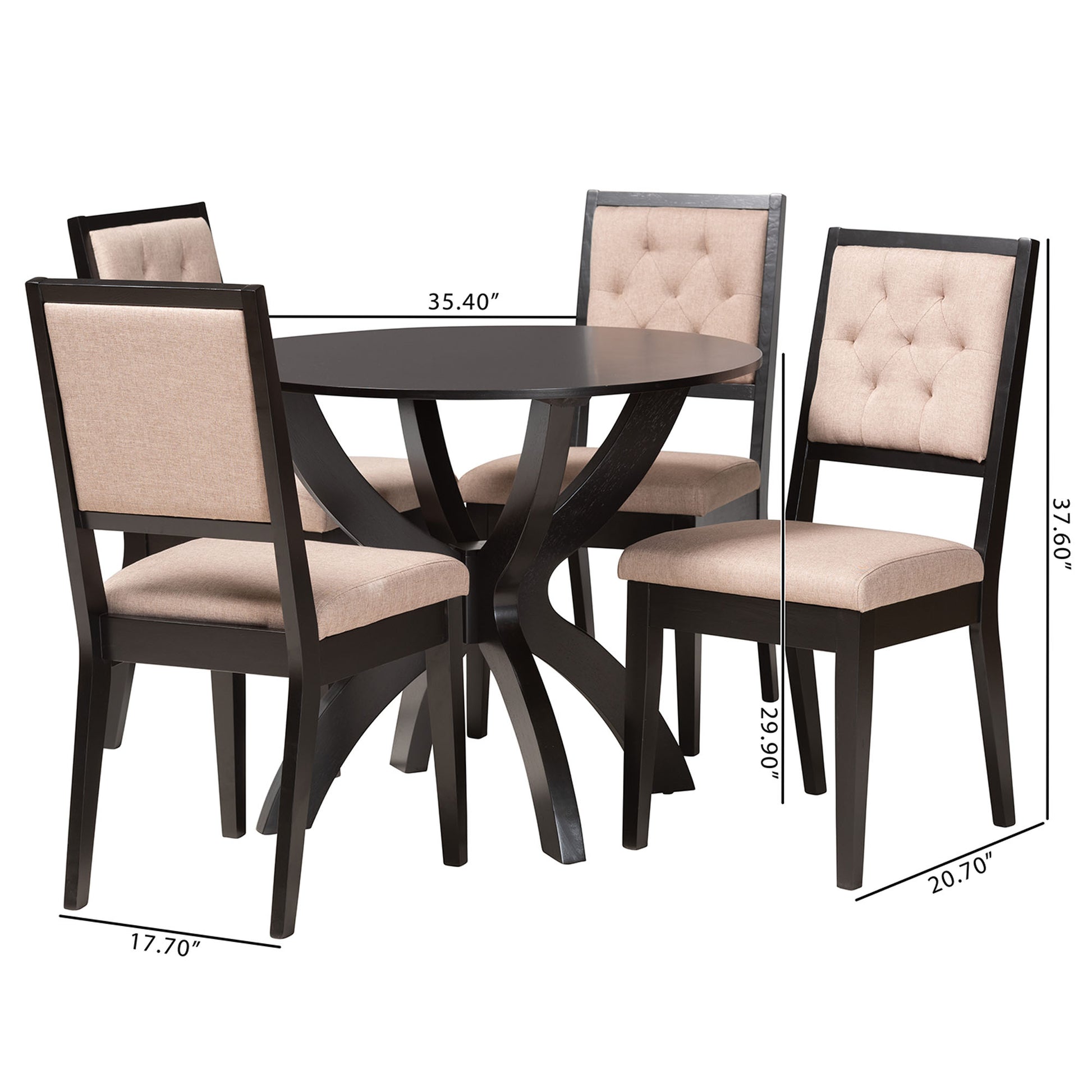 Baxton Studio Noe Modern Sand Fabric and Dark Brown Finished Wood 5-Piece Dining Set | Dining Sets | Modishstore - 10