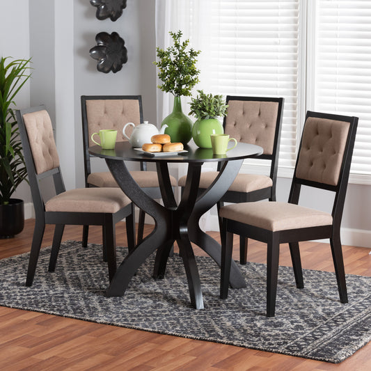 Baxton Studio Noe Modern Sand Fabric and Dark Brown Finished Wood 5-Piece Dining Set | Dining Sets | Modishstore