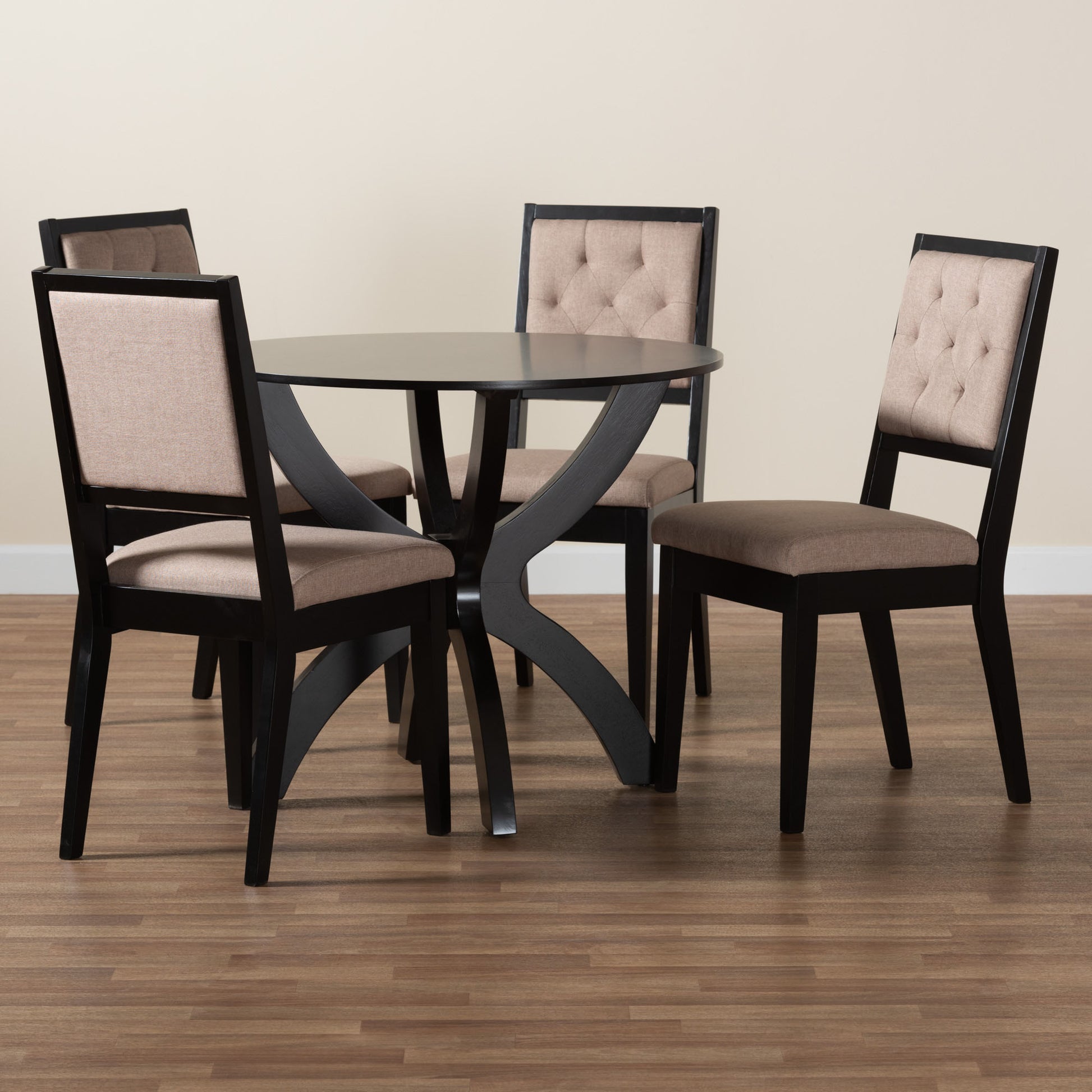 Baxton Studio Noe Modern Sand Fabric and Dark Brown Finished Wood 5-Piece Dining Set | Dining Sets | Modishstore - 9