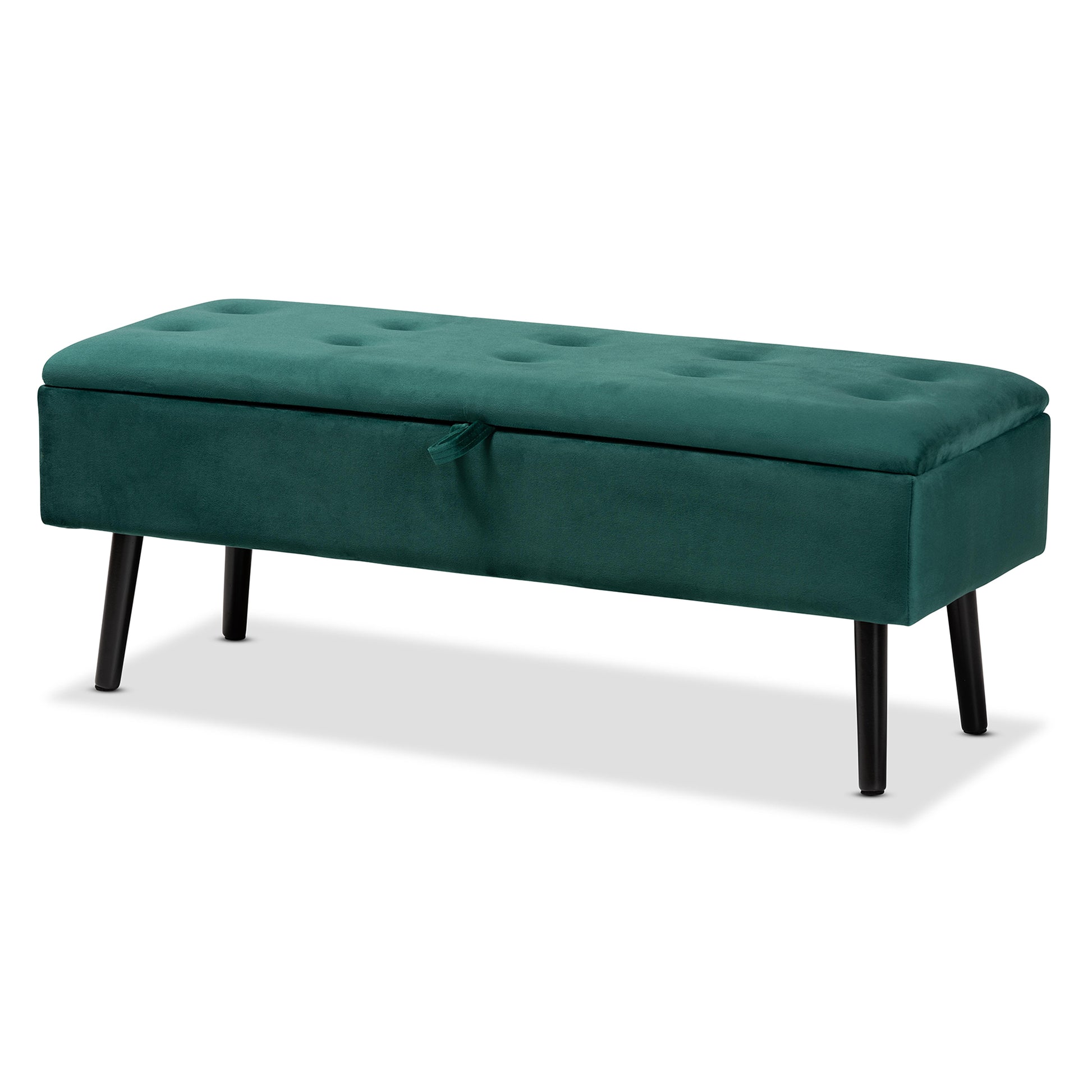 Baxton Studio Caine Modern and Contemporary Green Velvet Fabric Upholstered and Dark Brown Finished Wood Storage Bench | Benches | Modishstore - 2