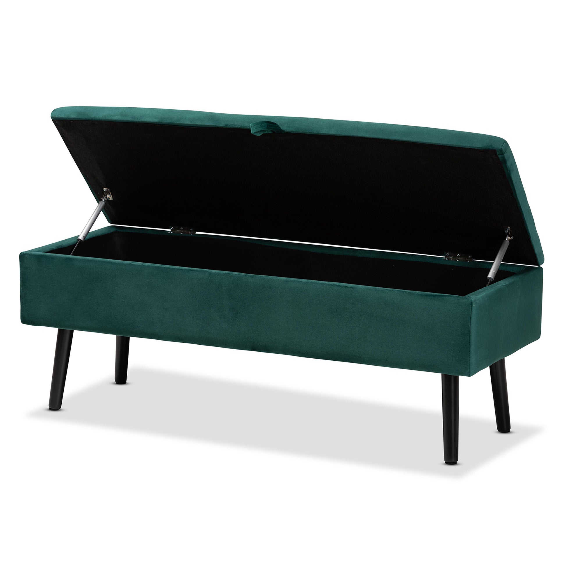 Baxton Studio Caine Modern and Contemporary Green Velvet Fabric Upholstered and Dark Brown Finished Wood Storage Bench | Benches | Modishstore - 3