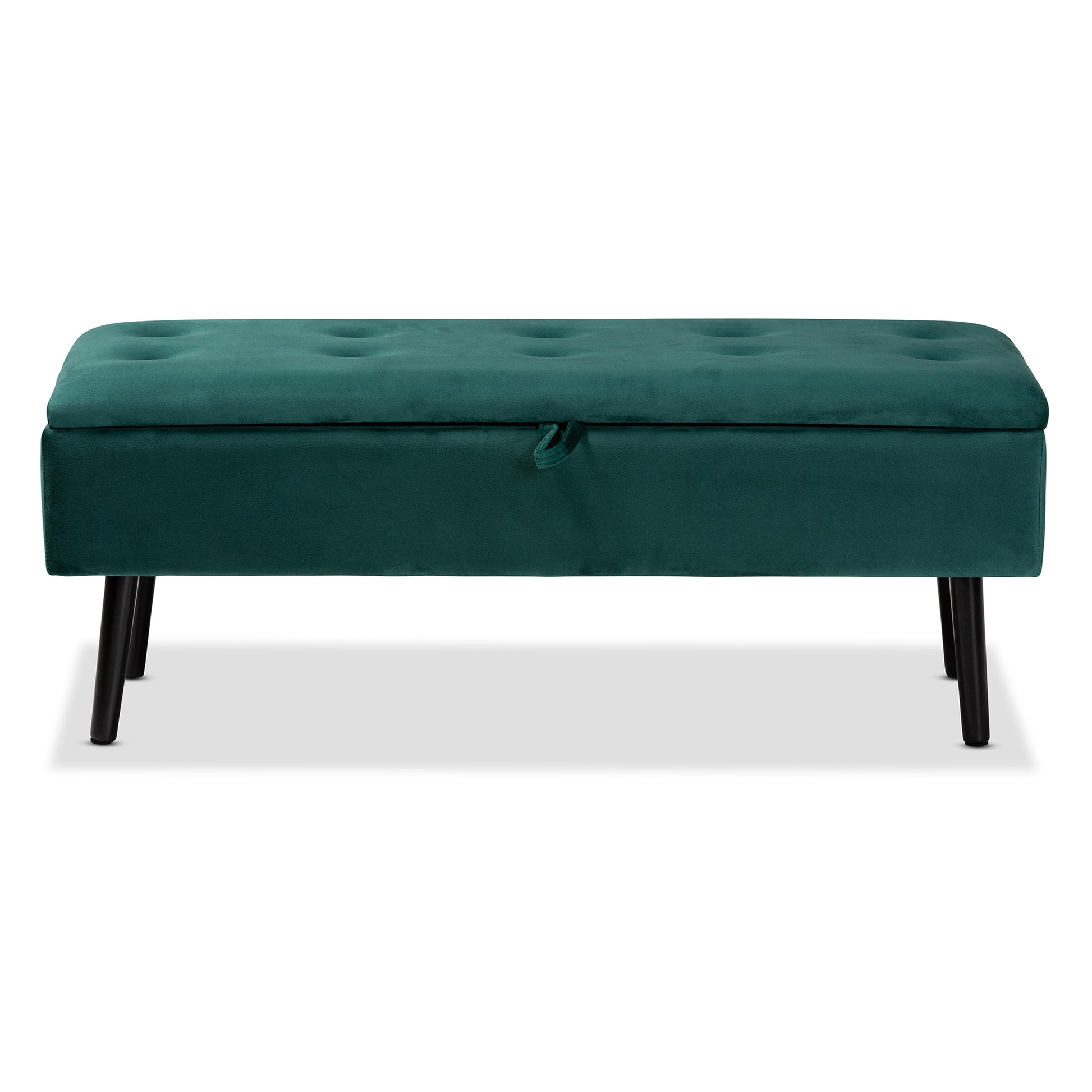 Baxton Studio Caine Modern and Contemporary Green Velvet Fabric Upholstered and Dark Brown Finished Wood Storage Bench | Benches | Modishstore - 4