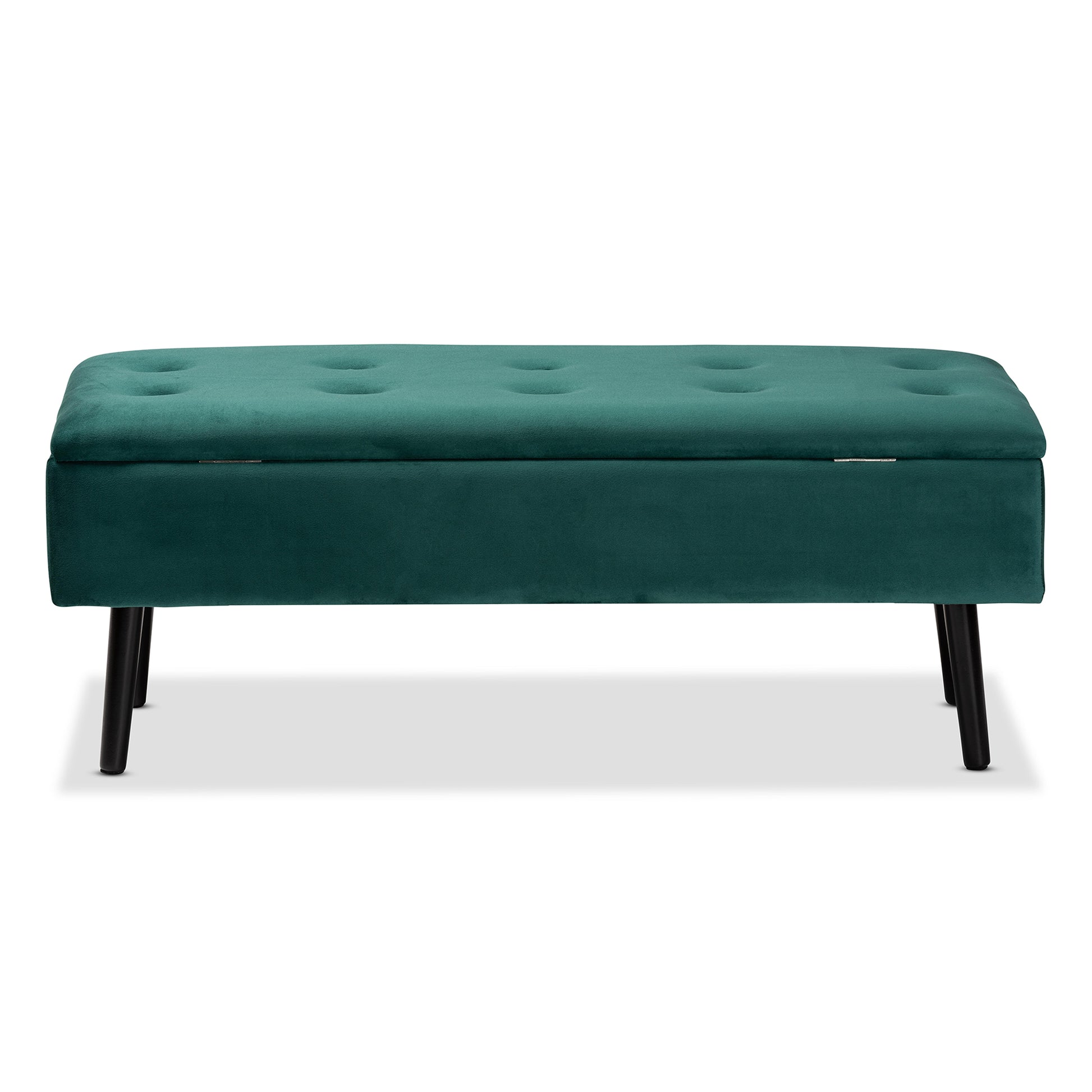 Baxton Studio Caine Modern and Contemporary Green Velvet Fabric Upholstered and Dark Brown Finished Wood Storage Bench | Benches | Modishstore - 6