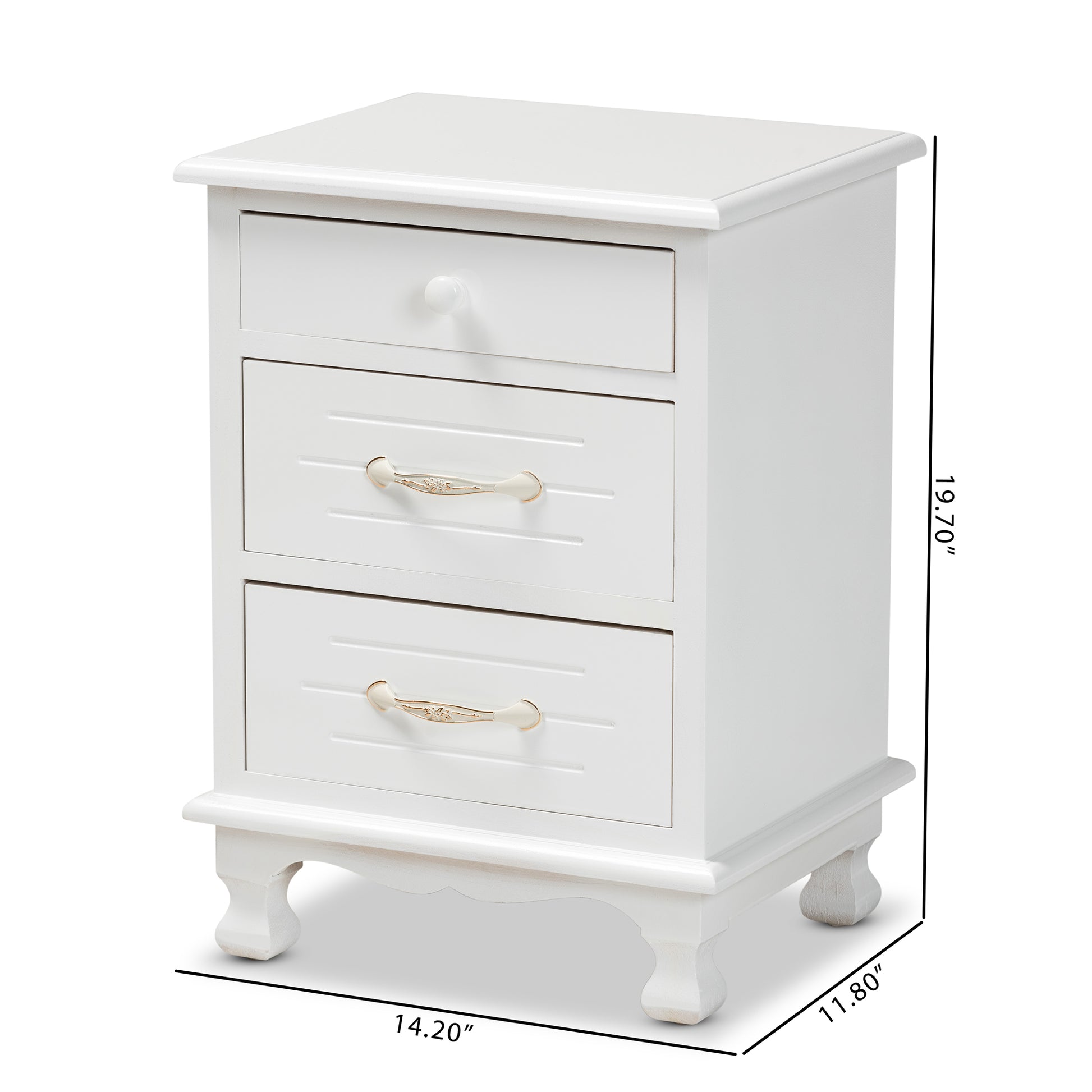 Baxton Studio Layton Classic and Traditional White Finished Wood 3-Drawer End Table | Cabinets | Modishstore - 3