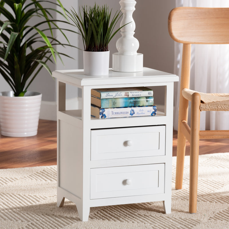 Baxton Studio Karsen Modern and Contemporary White Finished Wood 2-Drawer End Table | Cabinets | Modishstore