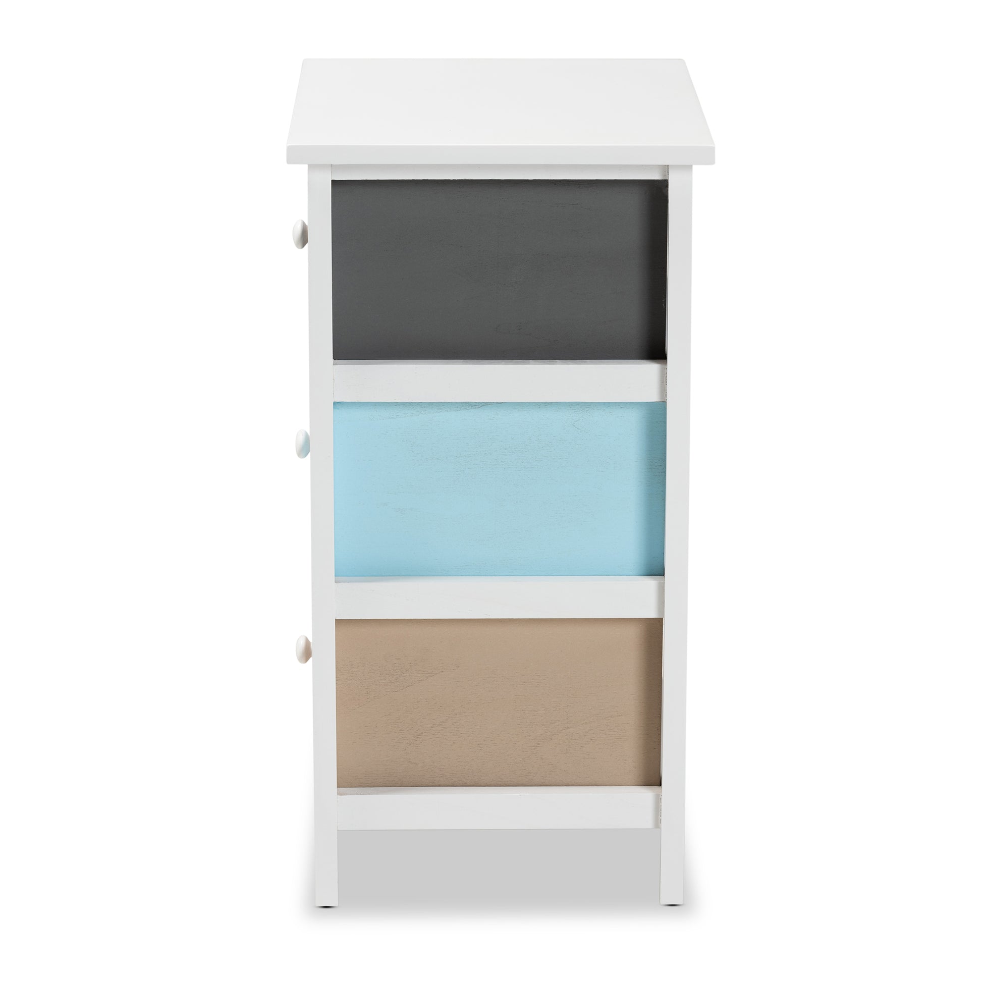 Baxton Studio Kalila Modern and Contemporary White and Multi-Colored Finished Wood 3-Drawer End Table | Cabinets | Modishstore - 7