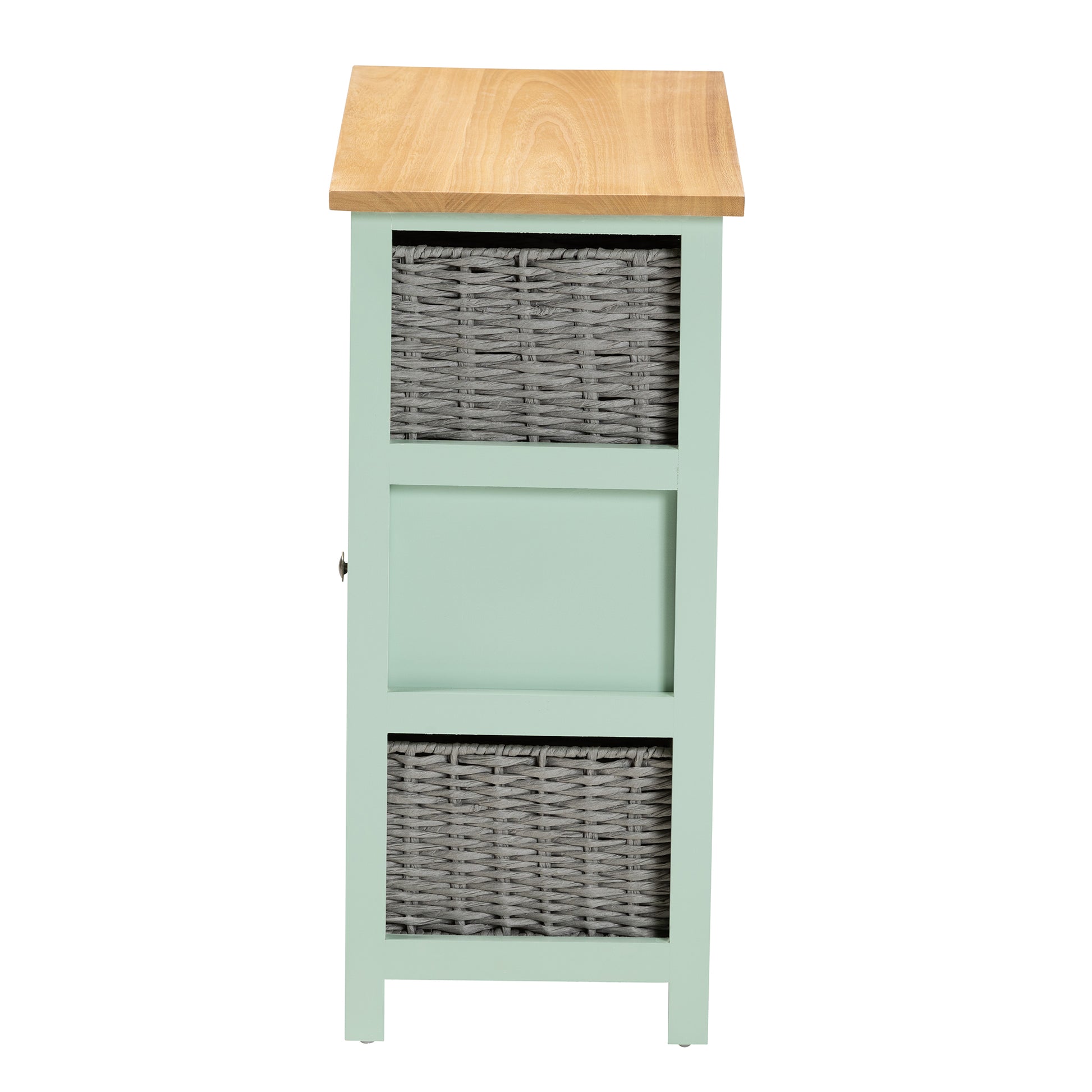 Baxton Studio Valtina Modern and Contemporary Two-Tone Oak Brown and Mint Green Finished Wood 3-Drawer Storage Unit with Baskets | Cabinets | Modishstore - 7