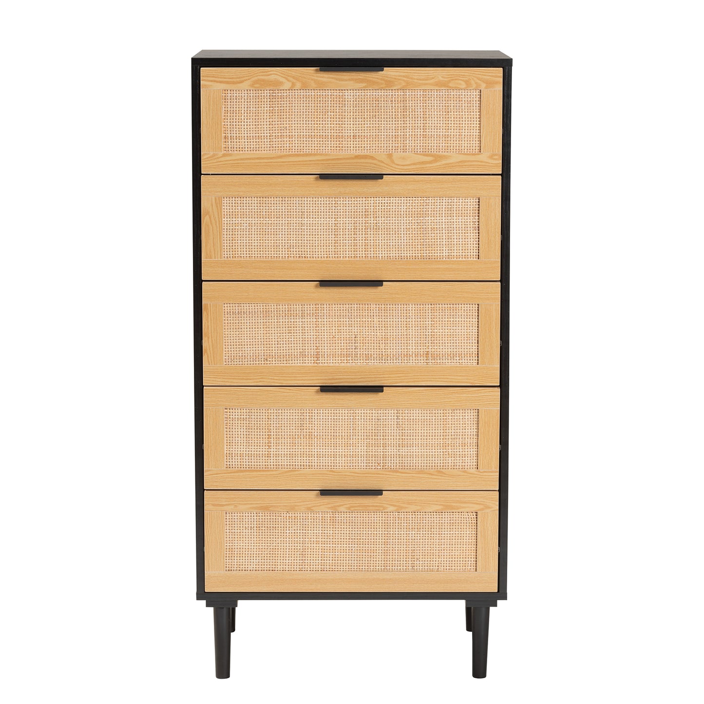 Baxton Studio Maureen Mid-Century Modern Espresso Brown Wood and Rattan 5-Drawer Storage Cabinet | Cabinets | Modishstore - 6