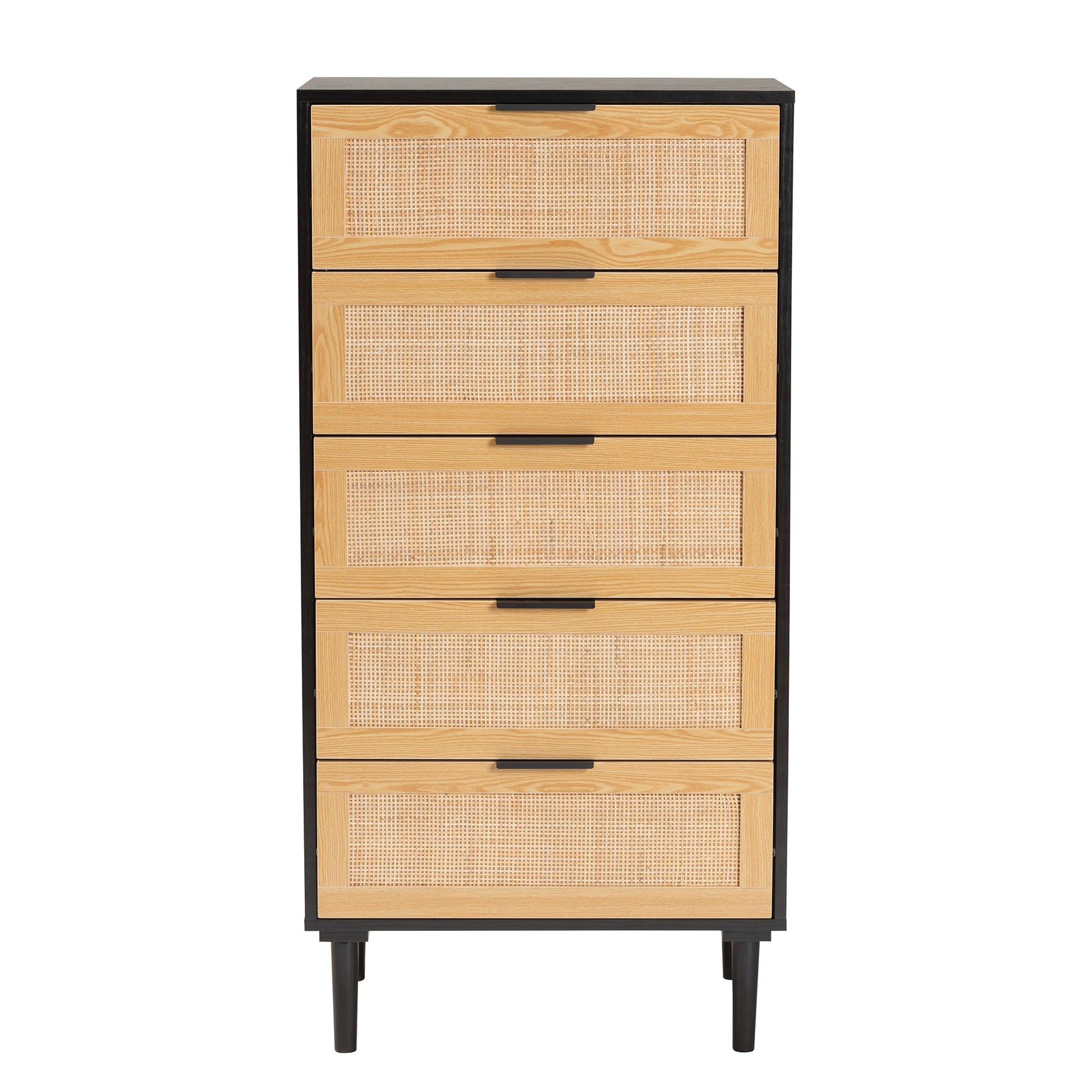 Baxton Studio Maureen Mid-Century Modern Espresso Brown Wood and Rattan 5-Drawer Storage Cabinet | Cabinets | Modishstore - 6