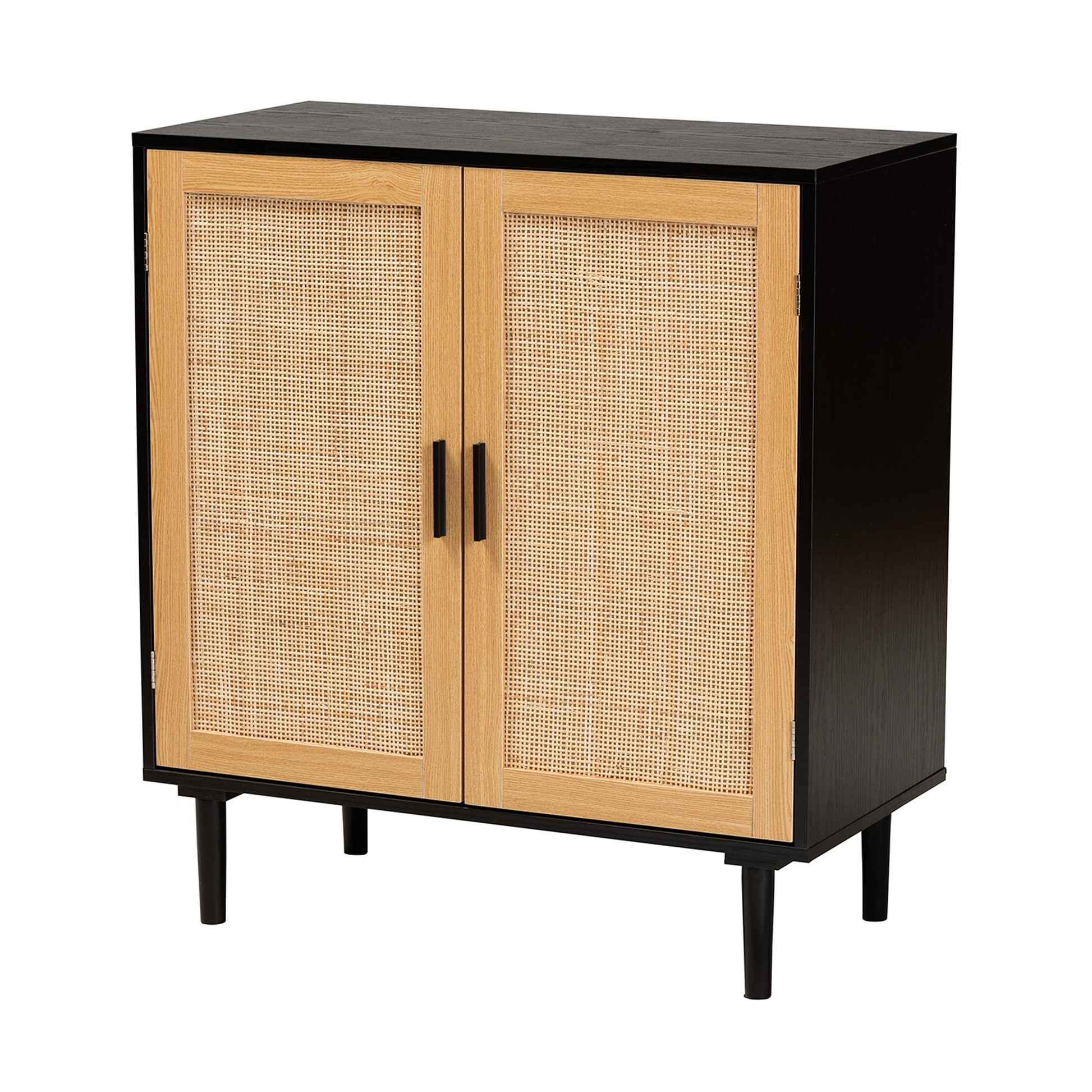 Baxton Studio Maureen Mid-Century Modern Espresso Brown Wood and Rattan 2-Door Storage Cabinet | Cabinets | Modishstore - 2