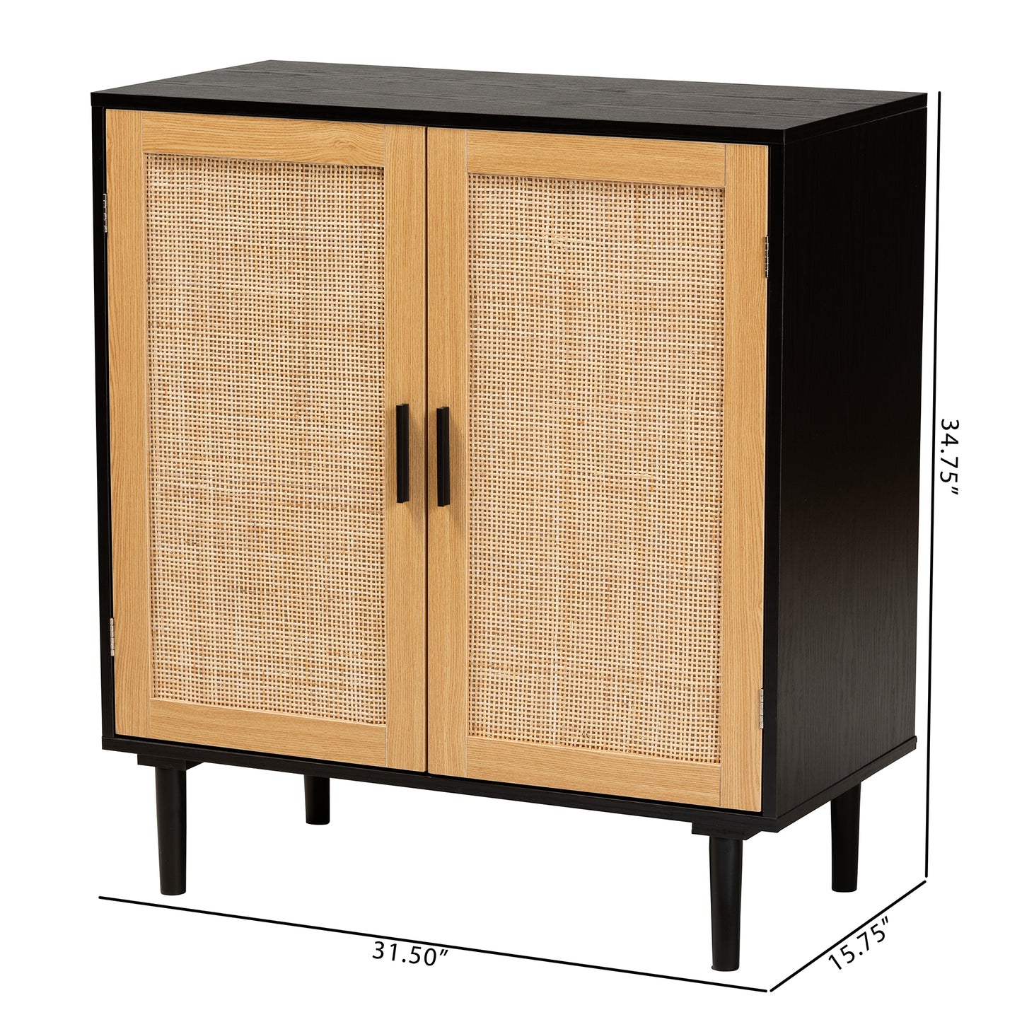 Baxton Studio Maureen Mid-Century Modern Espresso Brown Wood and Rattan 2-Door Storage Cabinet | Cabinets | Modishstore - 10