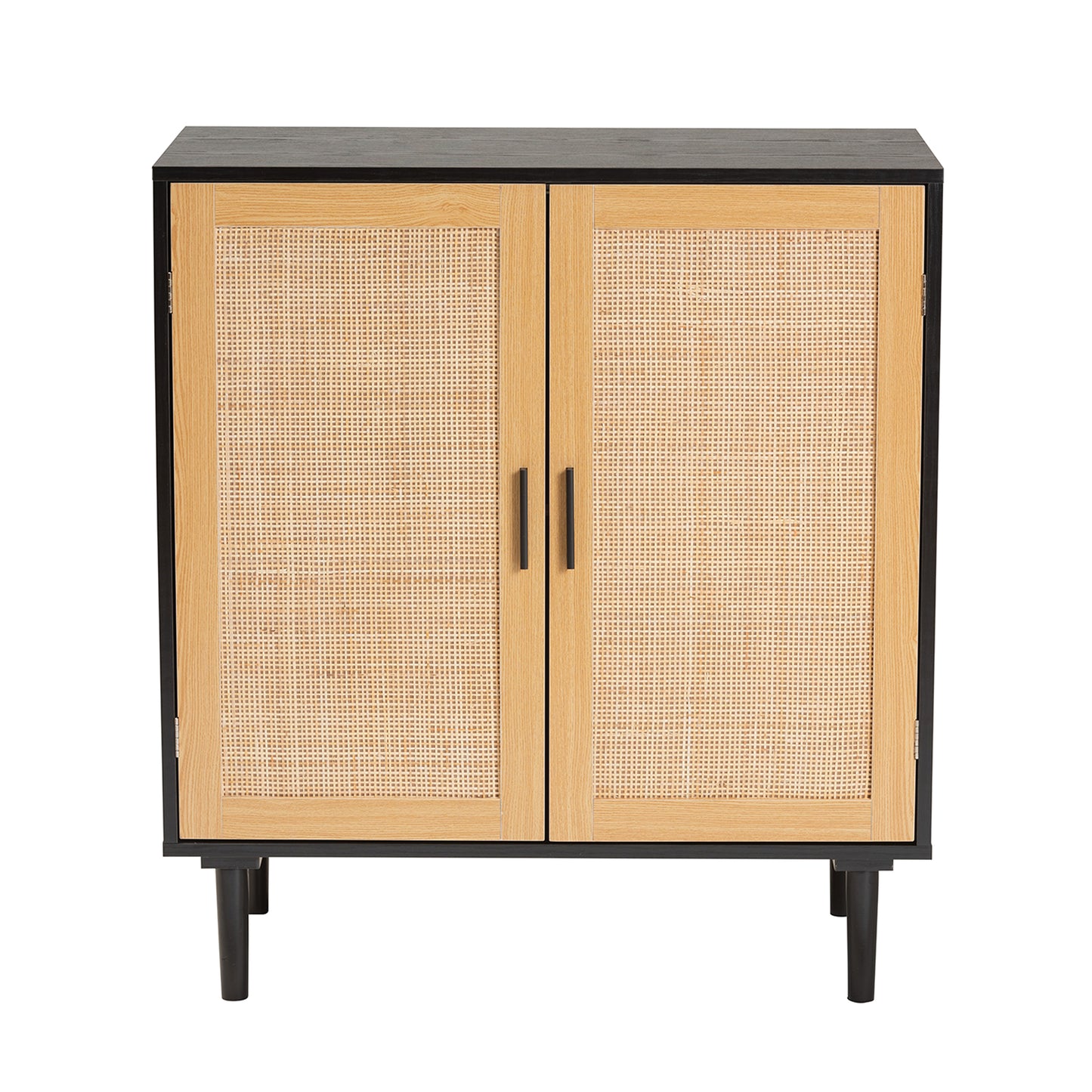 Baxton Studio Maureen Mid-Century Modern Espresso Brown Wood and Rattan 2-Door Storage Cabinet | Cabinets | Modishstore - 4