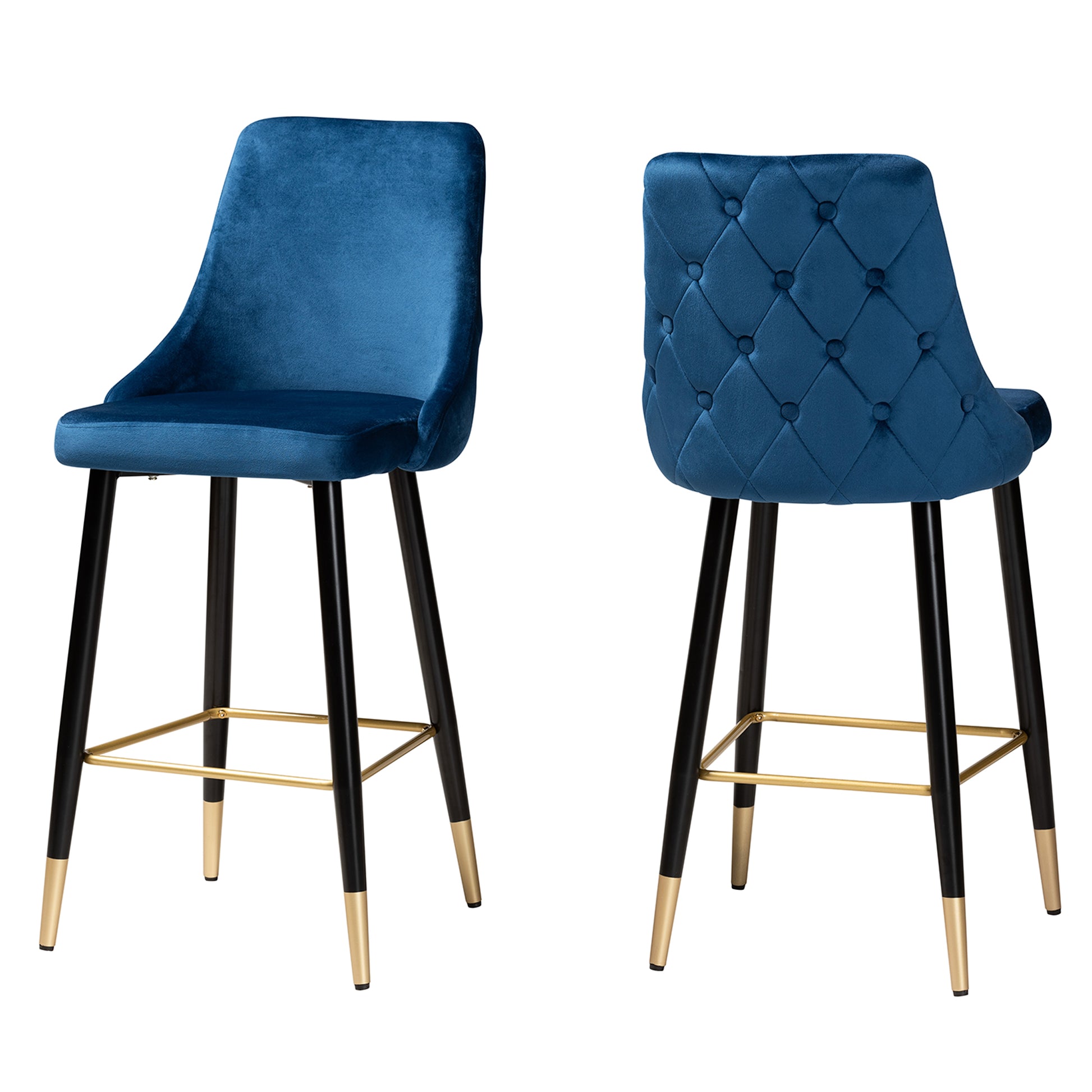 Baxton Studio Giada Contemporary Glam and Luxe Navy Blue Velvet Fabric and Dark Brown Finished Wood 2-Piece Bar Stool Set | Bar Stools | Modishstore - 4