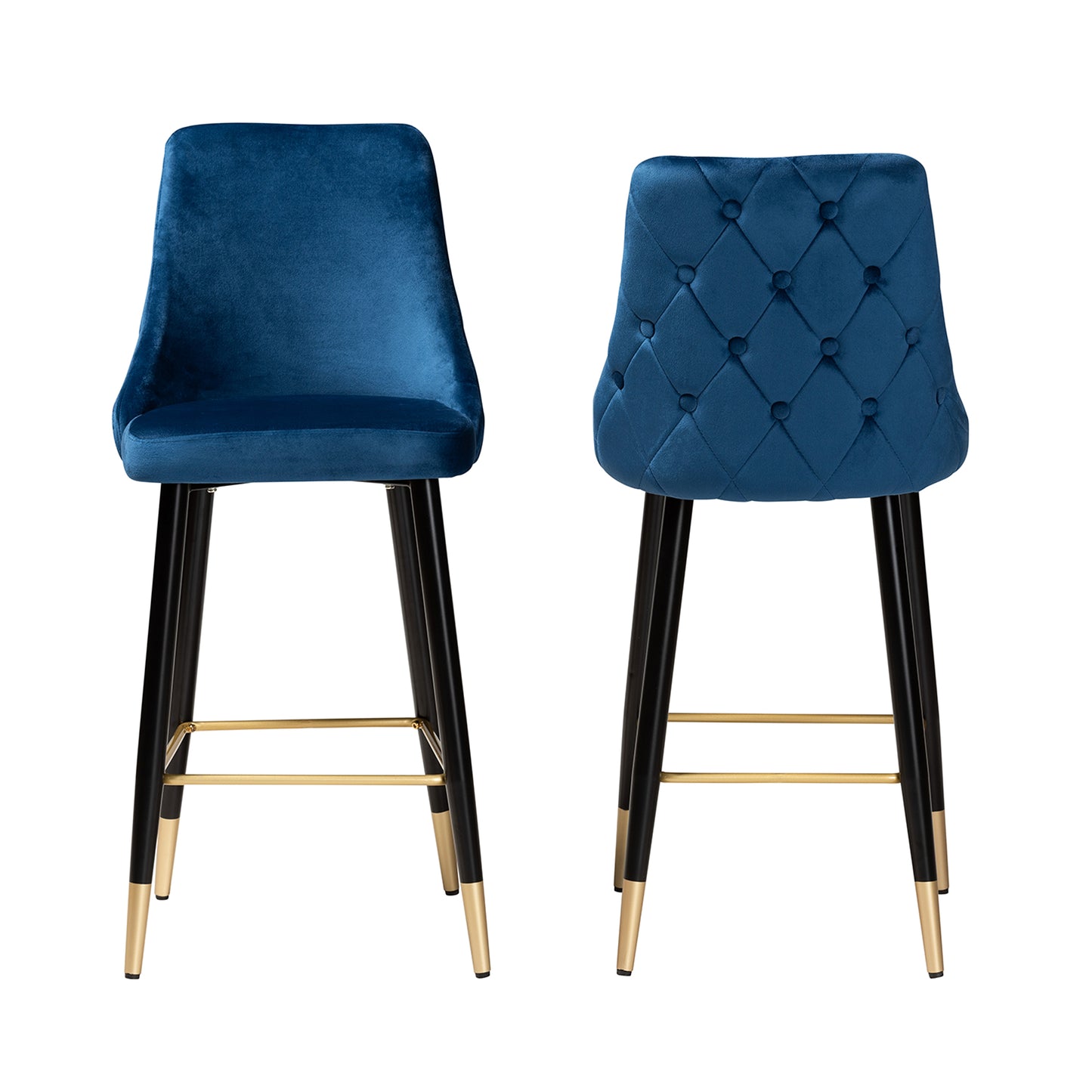 Baxton Studio Giada Contemporary Glam and Luxe Navy Blue Velvet Fabric and Dark Brown Finished Wood 2-Piece Bar Stool Set | Bar Stools | Modishstore - 5