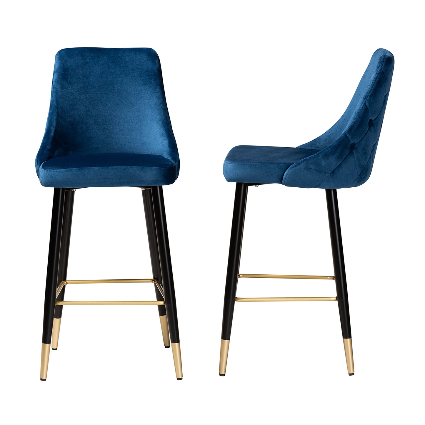 Baxton Studio Giada Contemporary Glam and Luxe Navy Blue Velvet Fabric and Dark Brown Finished Wood 2-Piece Bar Stool Set | Bar Stools | Modishstore - 6