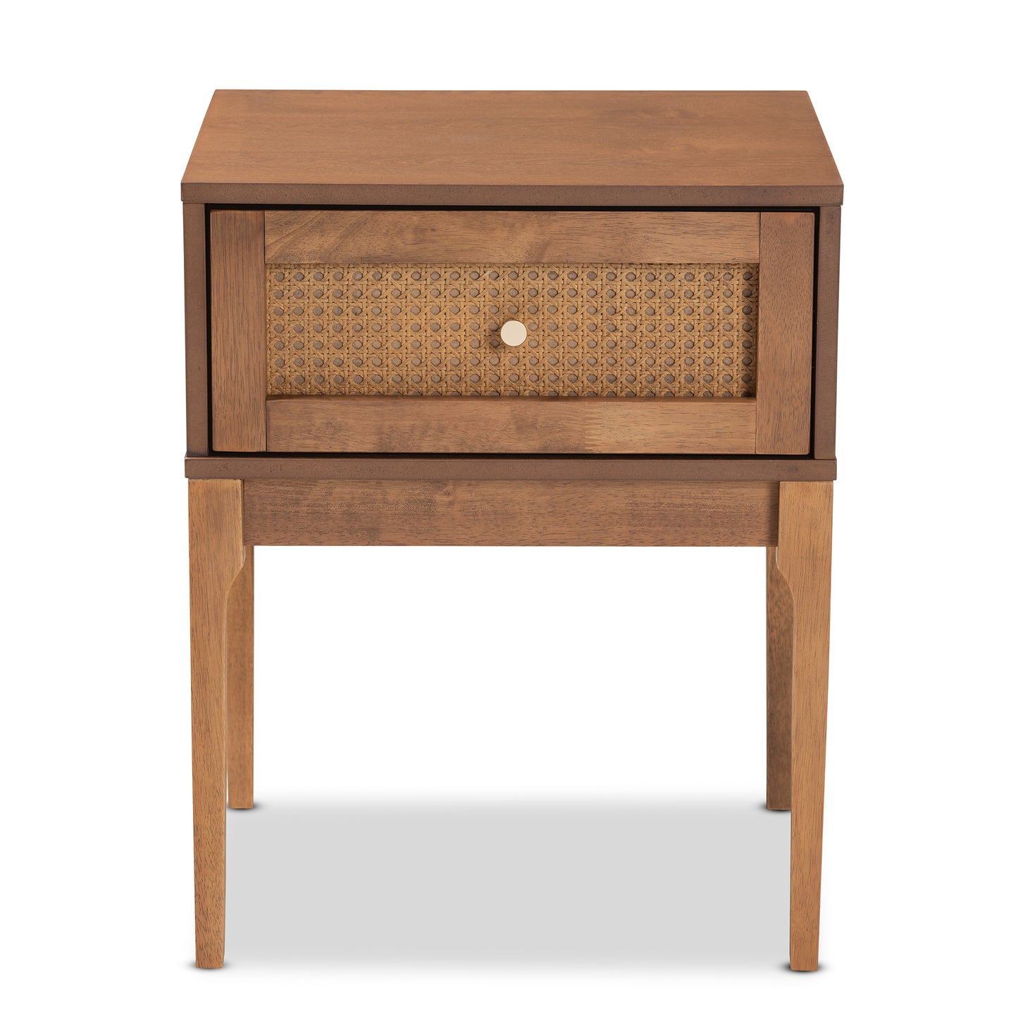 Baxton Studio Ramiel Mid-Century Modern Ash Walnut Finished Wood and Rattan 1-Drawer Nightstand | Nightstands | Modishstore - 4