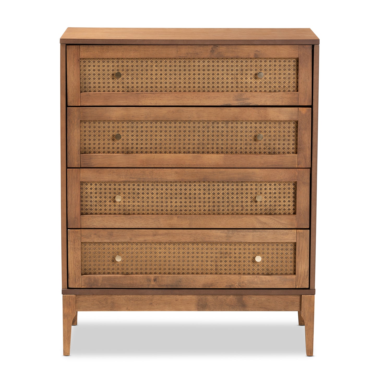 Baxton Studio Ramiel Mid-Century Modern Ash Walnut Finished Wood and Rattan 4-Drawer Chest | Drawers | Modishstore - 6