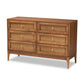 Baxton Studio Ramiel Mid-Century Modern Ash Walnut Finished Wood and Rattan 6-Drawer Dresser | Dressers | Modishstore - 2