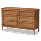 Baxton Studio Ramiel Mid-Century Modern Ash Walnut Finished Wood and Rattan 6-Drawer Dresser | Dressers | Modishstore - 10