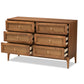 Baxton Studio Ramiel Mid-Century Modern Ash Walnut Finished Wood and Rattan 6-Drawer Dresser | Dressers | Modishstore - 3