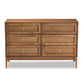 Baxton Studio Ramiel Mid-Century Modern Ash Walnut Finished Wood and Rattan 6-Drawer Dresser | Dressers | Modishstore - 4